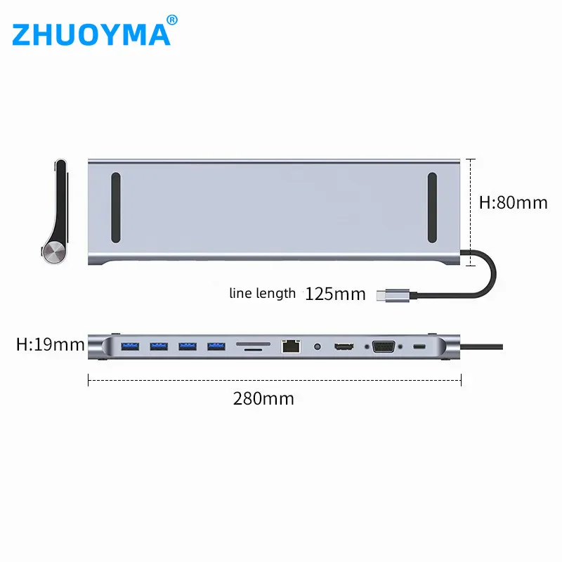 SALE Macbook Docking Station 11 In 1 Hub Adapter Type-C Om Vga USB3.0 4KHD 100WPD 100Mbps Rj45 audio Voor Matebook Laptop Splitt