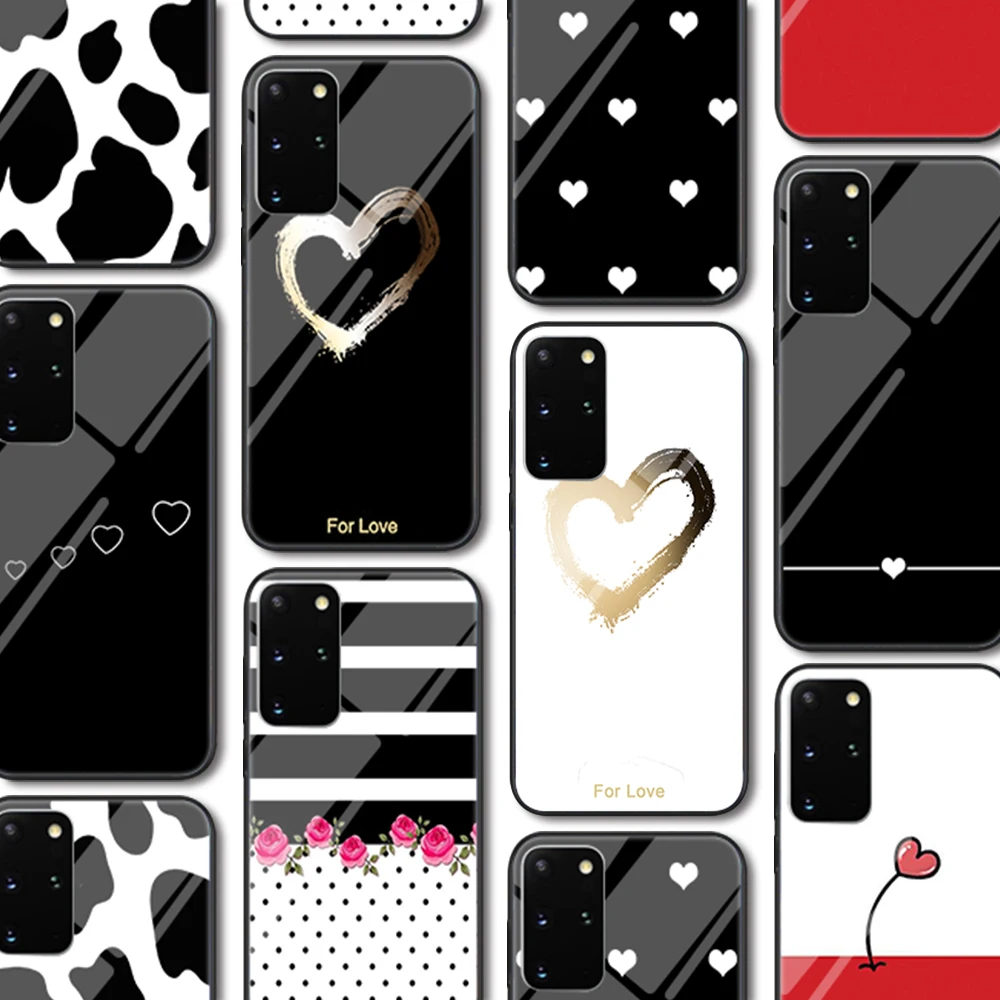 Love Heart Glass Cases for Samsung Galaxy S21 A51 A52 S20 A50 A21S A12 A72 A71 A70 S10 A32 S9 S8 S10e FE Note 20 10 9 Plus Ultra