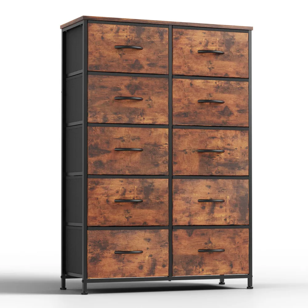 Dresser for Bedroom Storage Drawers, Fabric Storage Tower with 10 Drawers Sturdy Metal Frame, Chest of Drawers with Fabric Bins