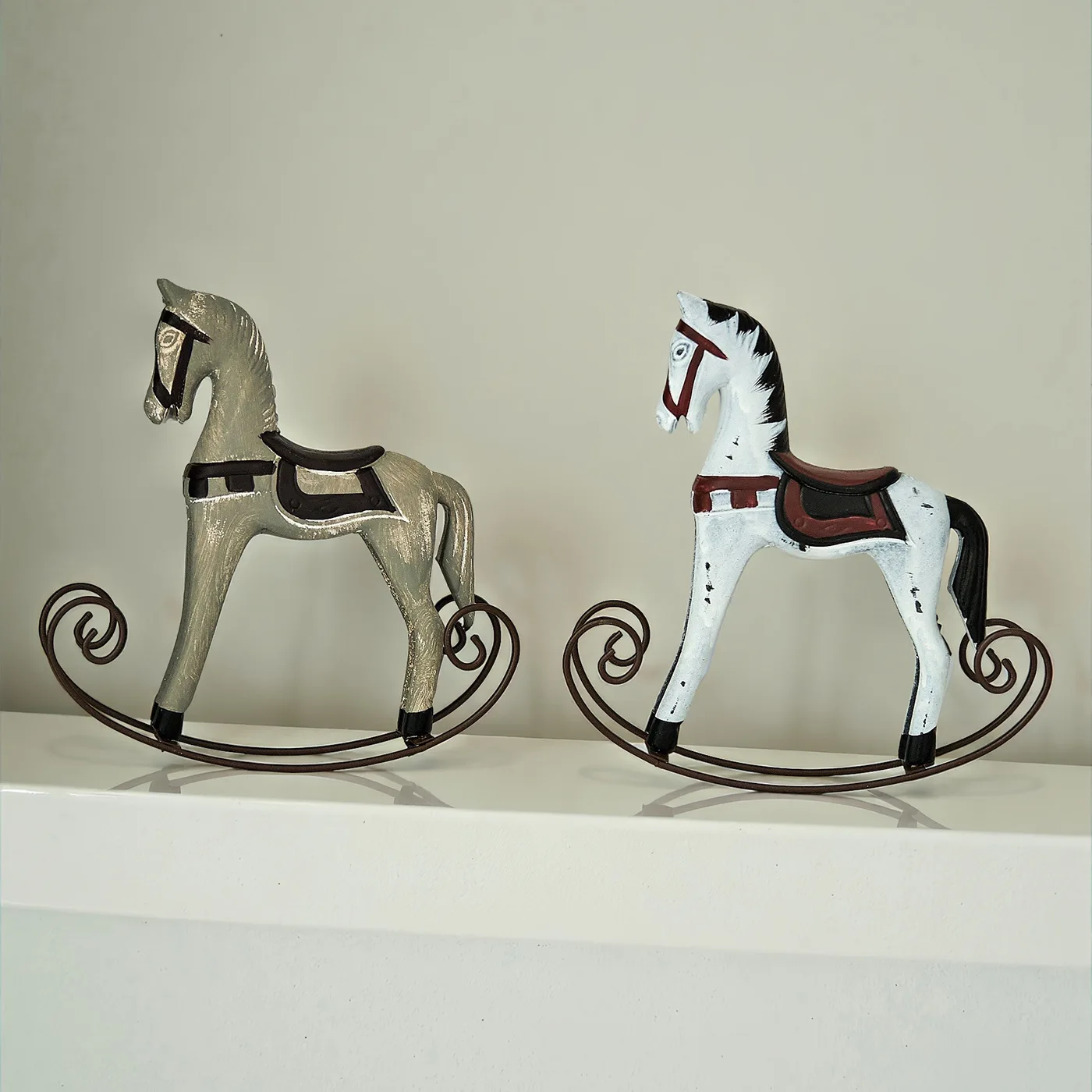 European retro nostalgic wooden iron rocking horse ornament living room study cabinet home decoration decoration decoration