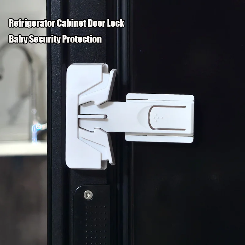 

2 упаковки детского замка с клейкой накладкой, защелка шкафа для морозильной камеры без перфорации, чтобы закрыть дверь для защиты безопасности малышей