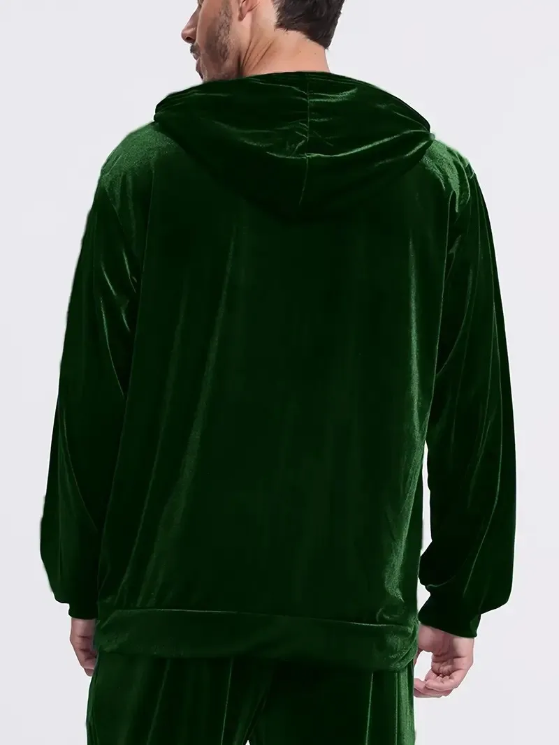 Herren-Trainingsanzug aus Samt in Goldoptik mit Reißverschluss-Hoodie, elastischen Bündchen und Jogginghose, Frühling/Herbst, europäisch-amerikanischer Casual-Stil, zweiteiliges Outfit – Detail 23