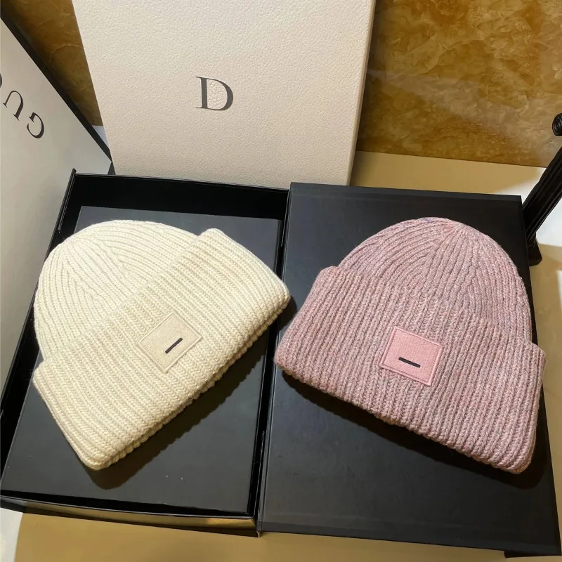 Youqi +90G Square Smiley Face Fleece Thickened Knitted Hat Female Winter Warm Woolen Cap Male Couple Knitted Beanie Hat