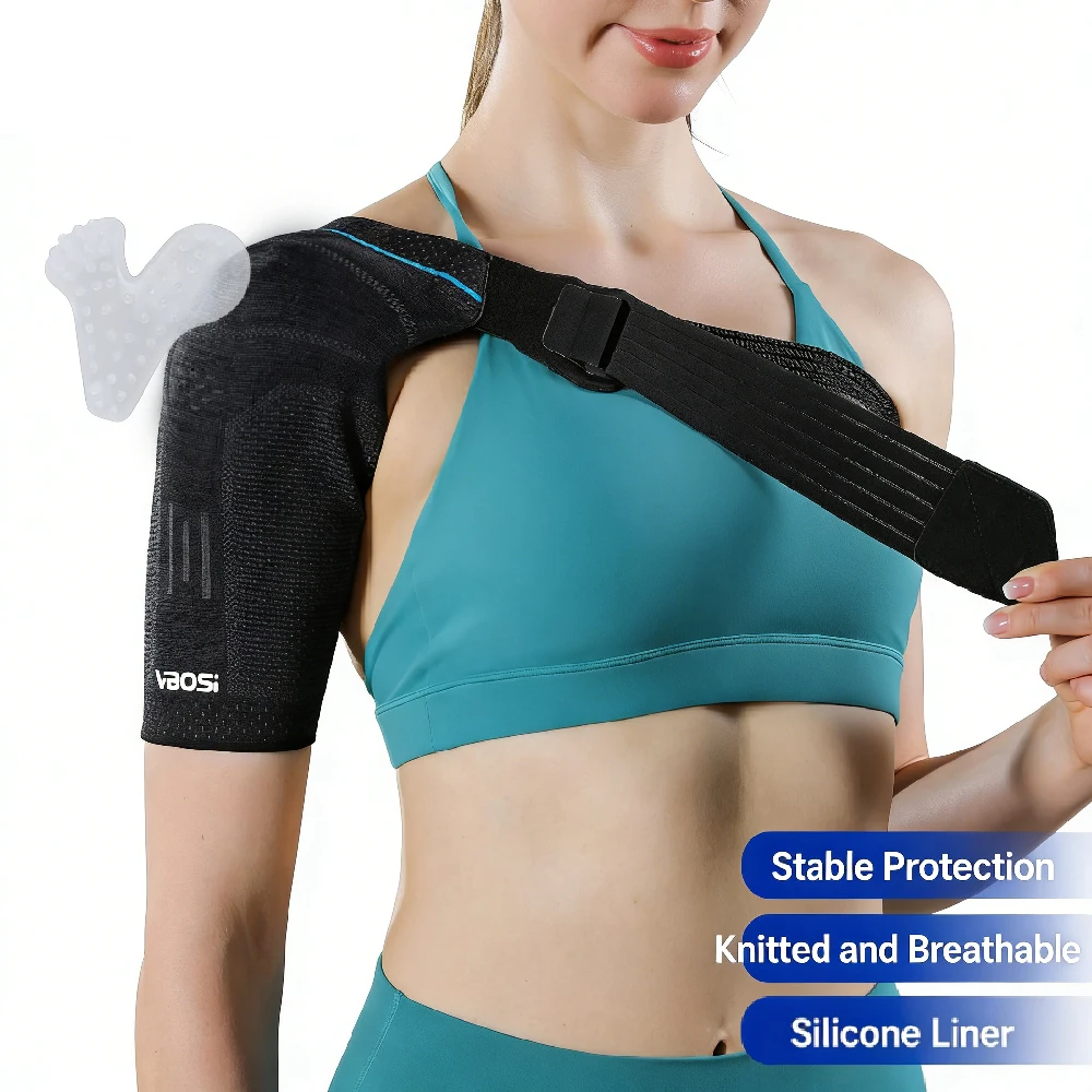 1PCS Breathable Knit Shoulder Brace with Removable Silicone Pad, Adjustable Shoulder Support Strap, Compression Shoulder Sleeve