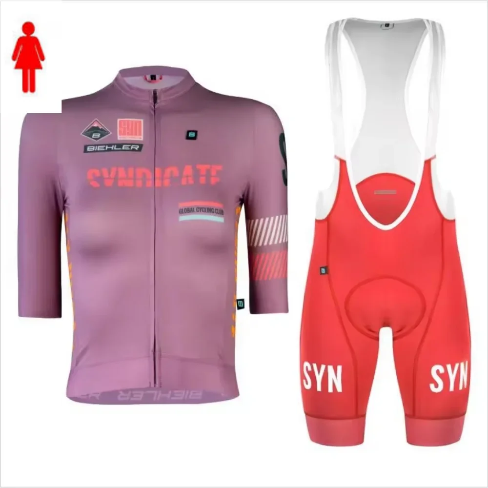 Women SYN-Colorful Long SleeveCycling Apparel Close-fitting Road Cycling Race Jersey Bib Shorts Anti-UV Set Summer MTB Clothing