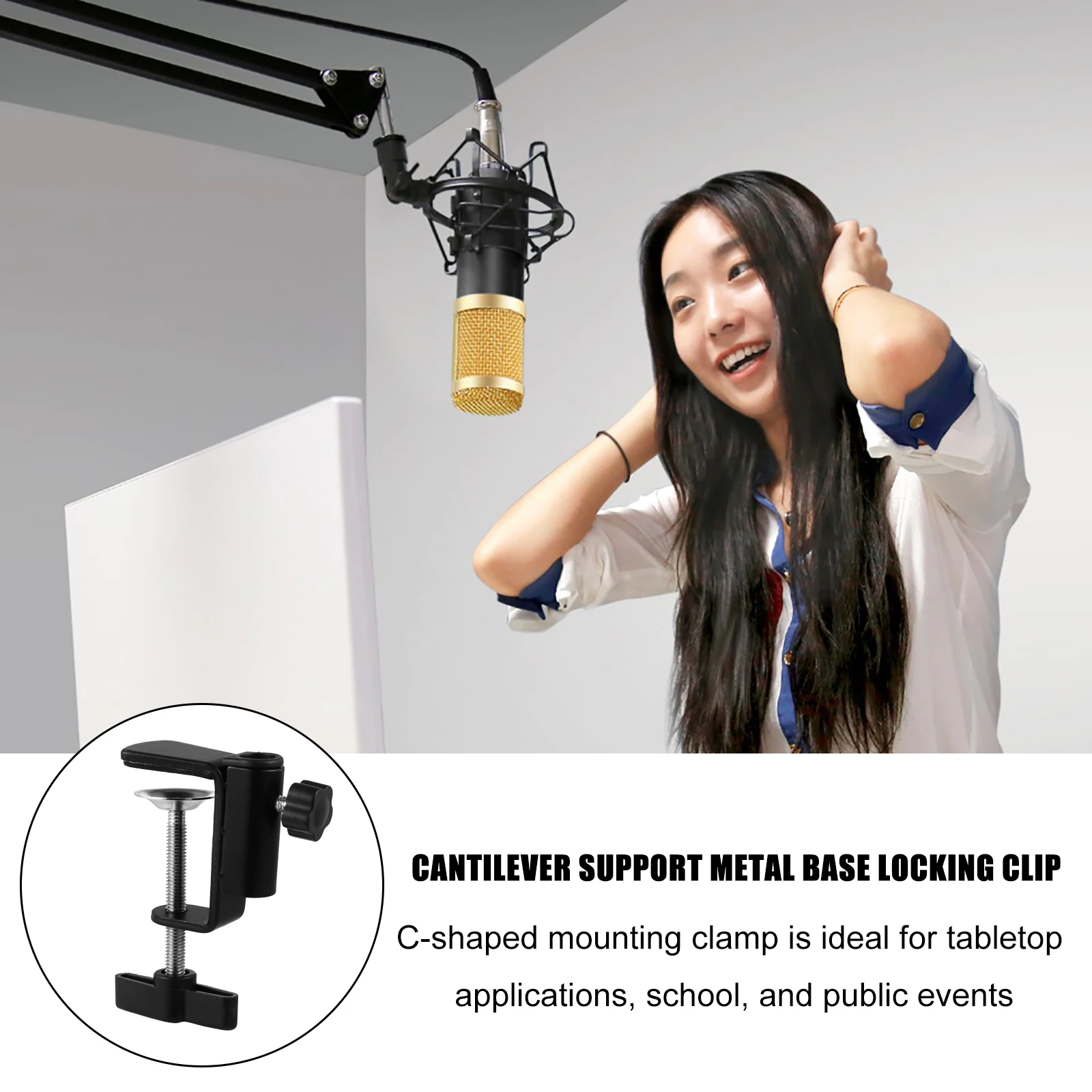 

2pcs Metal Base Microphone Stand Holder Adjustable Table Mounting Clamp C-Type Bracket Desktop Live Streaming Event Use