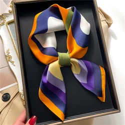 Geometric Colorblock Square Imitation Silk Scarf Women Satin Shawl Wrap Hijab Female Hair Band Luxury Headkerchief Echarpe