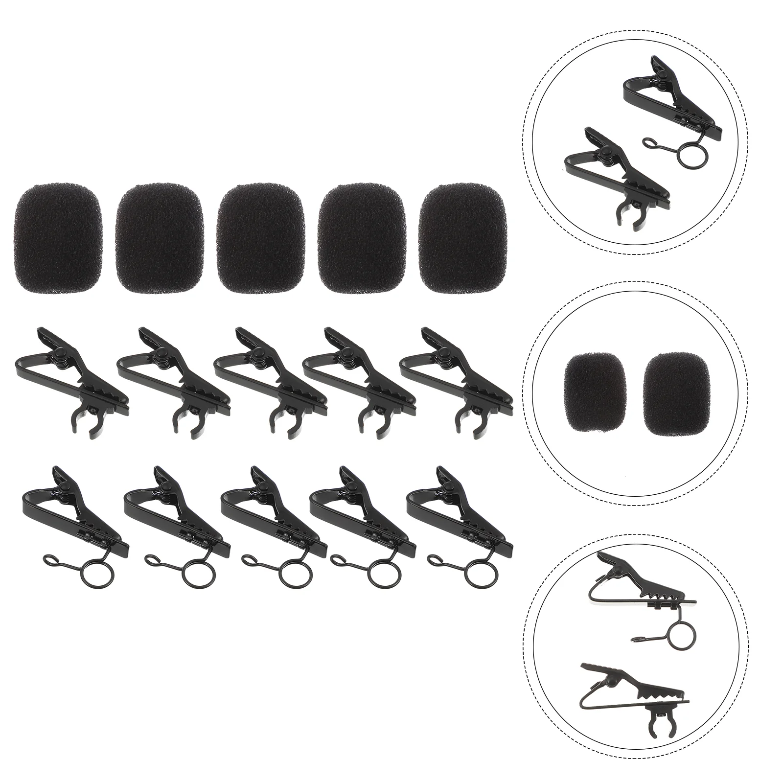 18 Pcs/set Microphone Clip Sponge Lapel Circle Clips Kit Black Wire Wireless Microphones