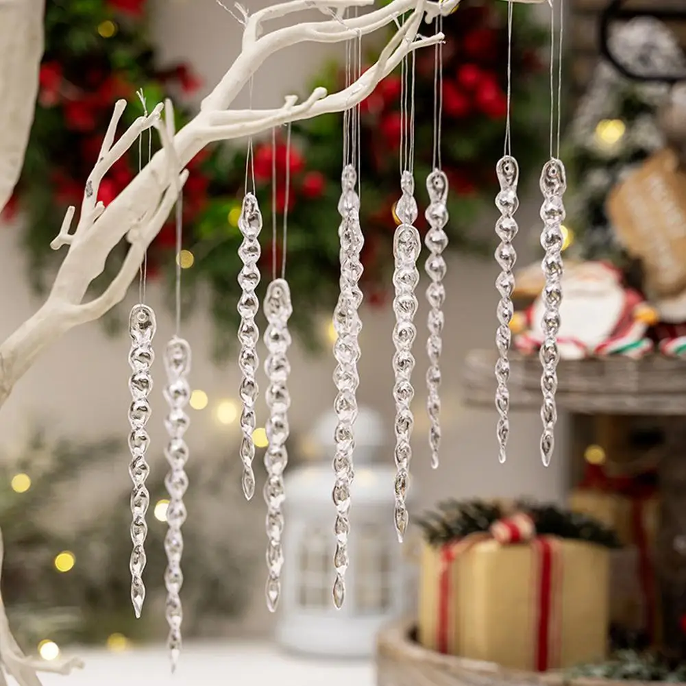 12pcs 10/13/16cm Christmas Simulation Ice Xmas Tree Hanging Clear Fake Icicle Winter Party New Year Navidad For Home Decor