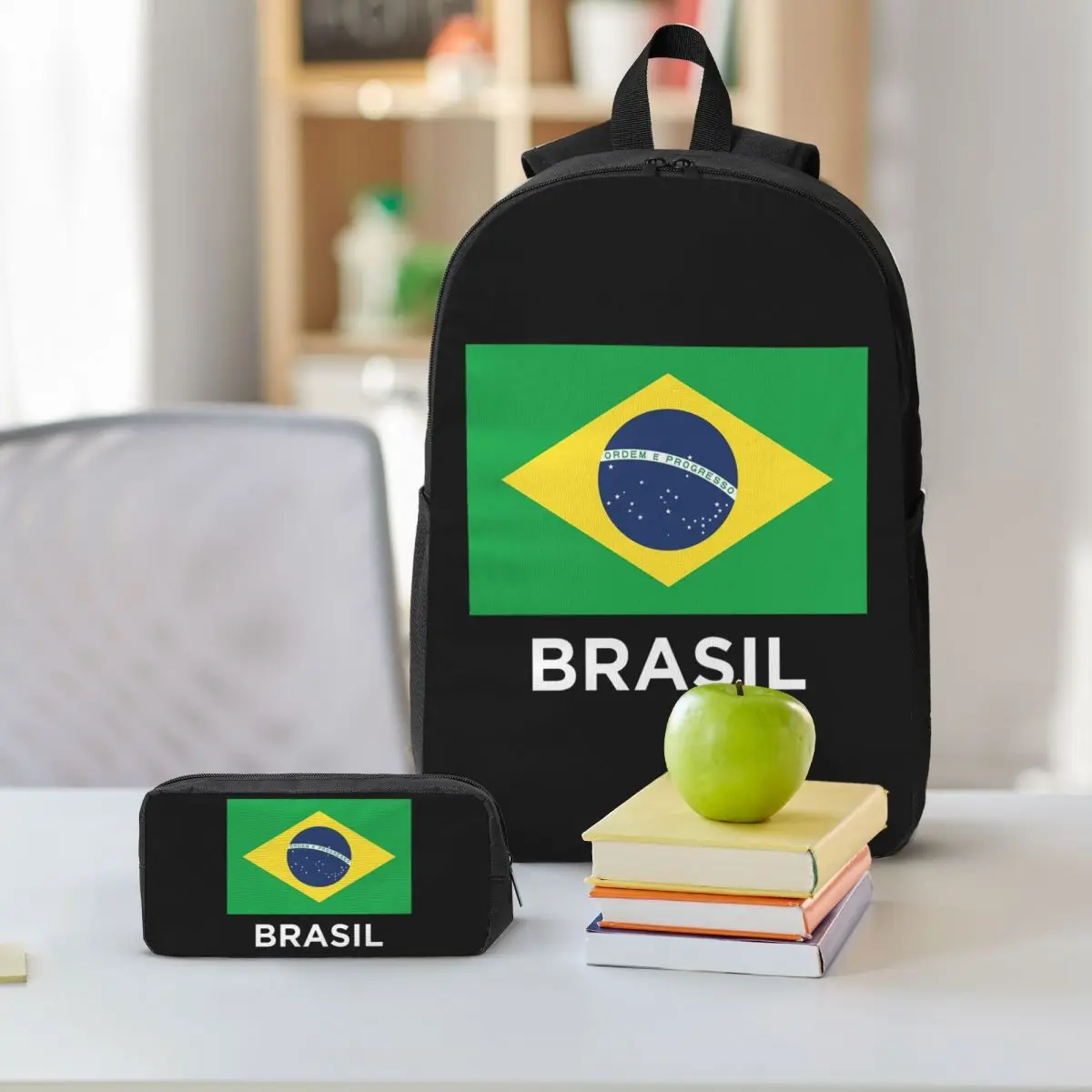 Brazil Soccer Team Football Brazilian Flag Backpack Student BookBag School Bag Shoulder Bags 3ps Insulated Lunch Bag Pencil Case