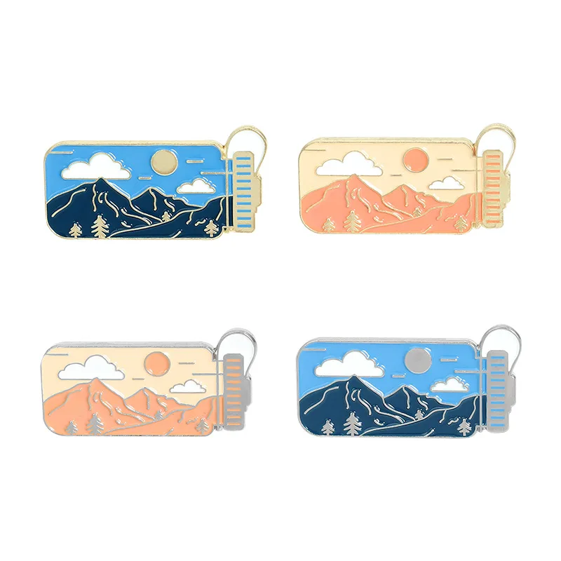 Landscape Cloud Mountain Peak Brooch Creative Water Cup Travel Cup Space Cup Shape Brooch Lapel Pins Cartoon Cute Outdoor