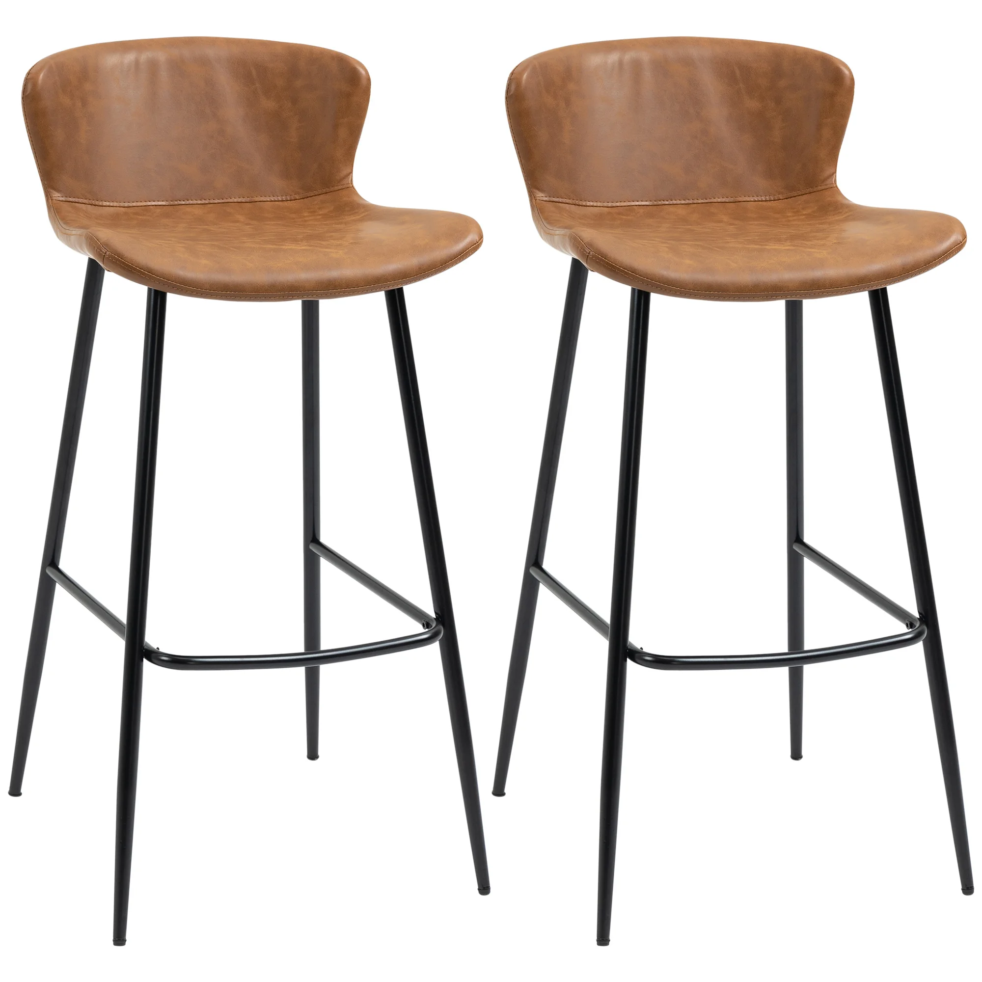 Homcom Lot de 2 tabourets de cuisine hauts Chaises de cuisine hautes avec dossier rembourré en PU Charge 120 kg pour bar salon salle à manger marron