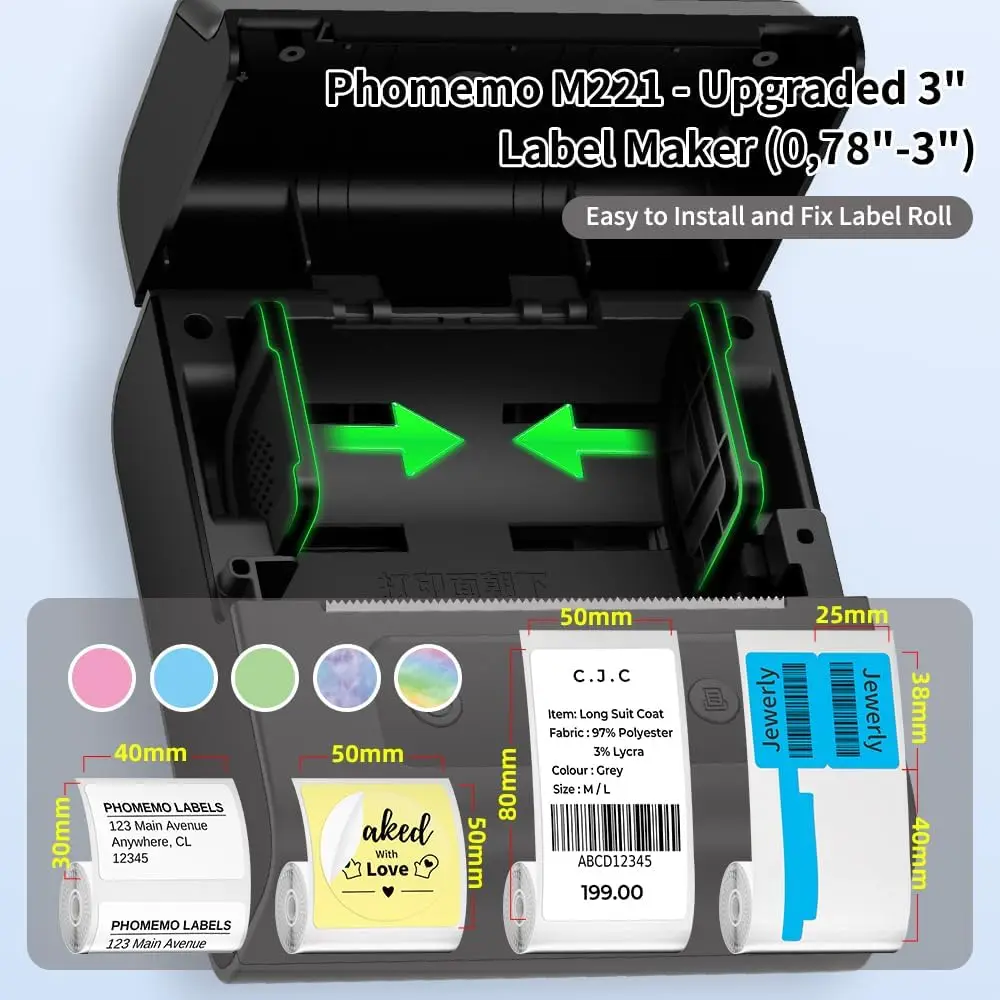 Imagem -04 - Barcode Label Printer Polegada Label Maker Impressora Térmica Bluetooth para Negócios e Uso Doméstico Compatível com Telefone e pc Phomemo-m221