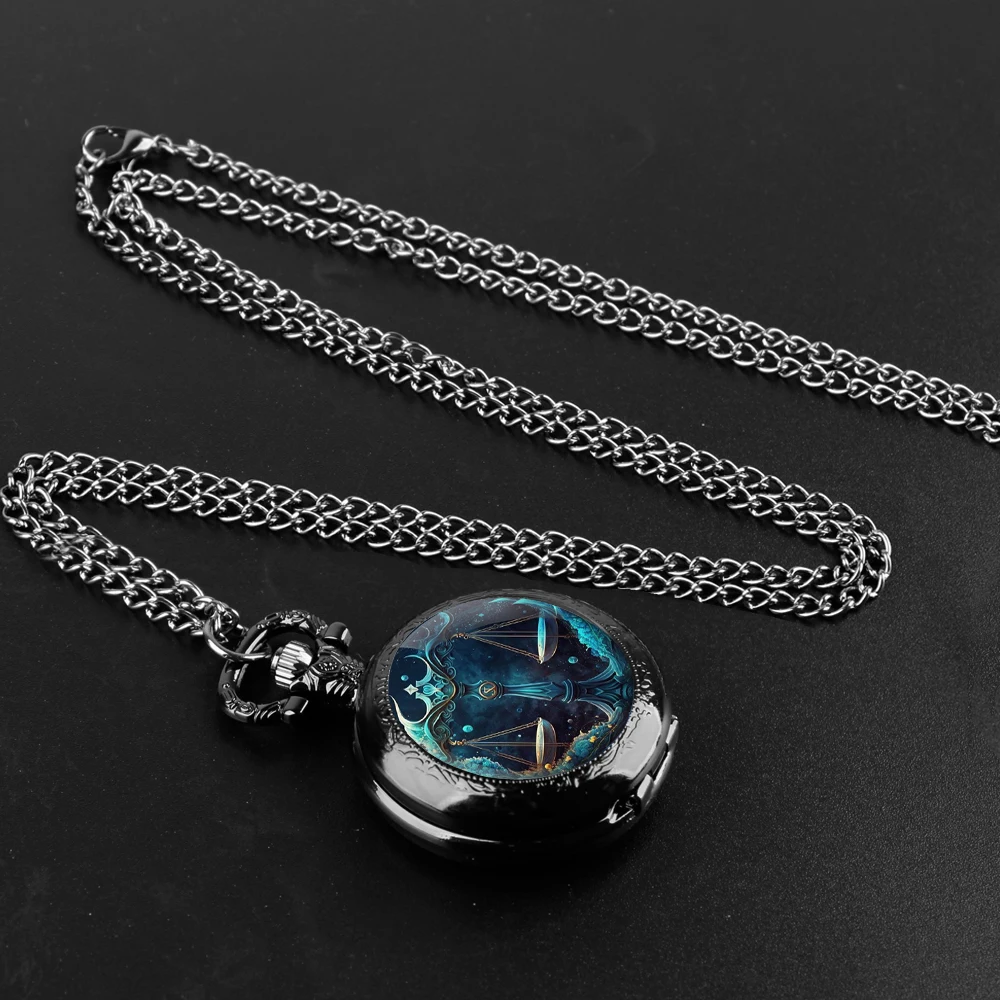 Star sign Libra Leo Pisces Creative Vintage Quartz Pocket Watch Men Women Pendant Necklace Chain Charm Clock Watch Jewelry Gifts