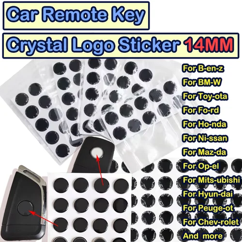 Llave remota de coche, pegatina con logotipo de cristal de 14MM, epoxi para KEY-DIY KD XHO-RSE VV-DI, Control remoto para BM-W ni-ssan f-ord Toy-ota BEN-Z