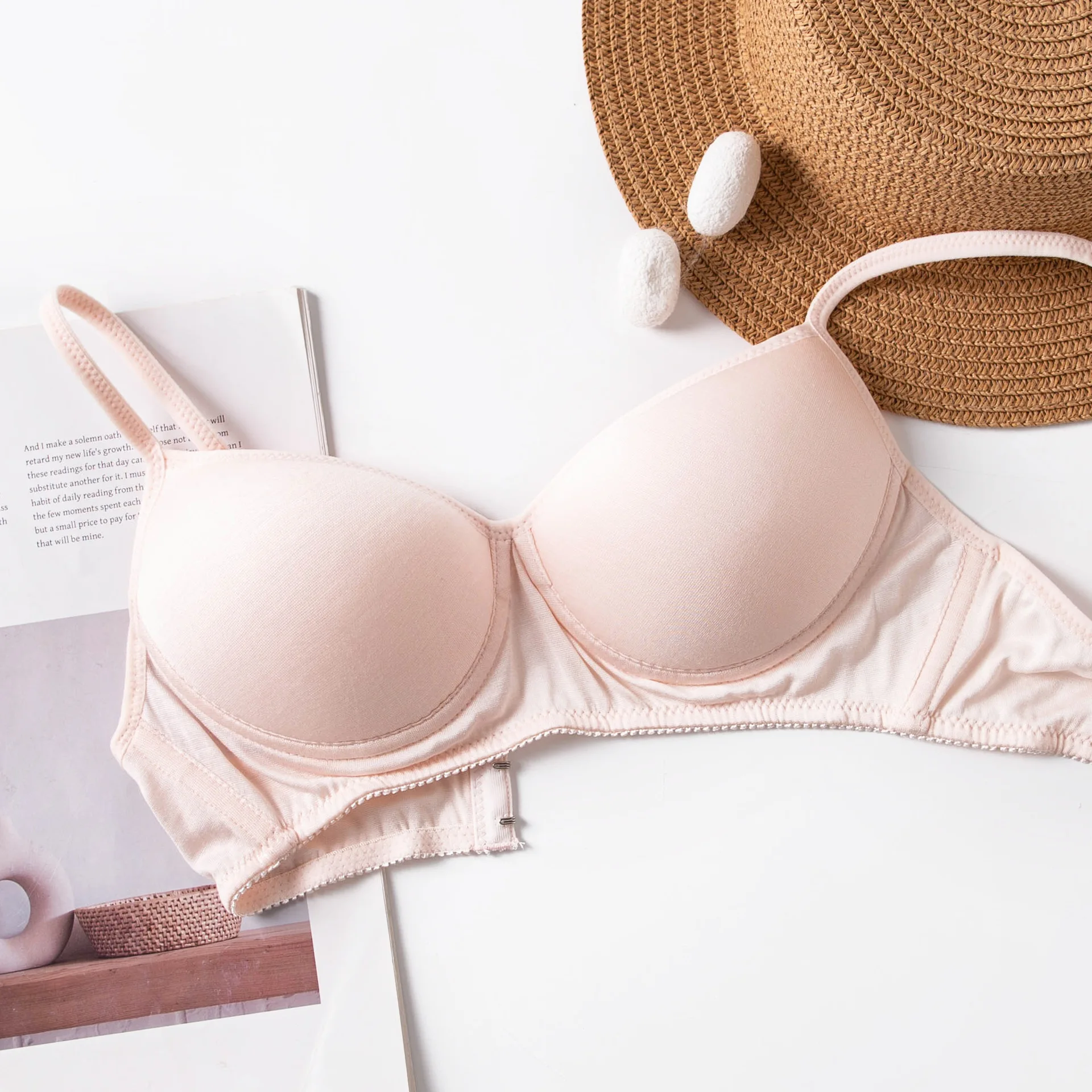 Silk underwear women's new thin no steel ring gathering breathable bra seamless mulberry silk girl triangle cup bra