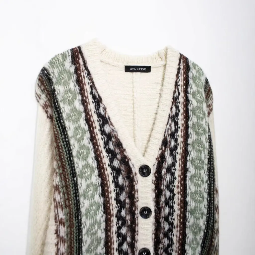 

Women's Vintage Jacquard Cardigan Jacket Long-Sleeved Knitted V-neck Autumn Loose Lazy Style Spice Girls Inspired Sweater