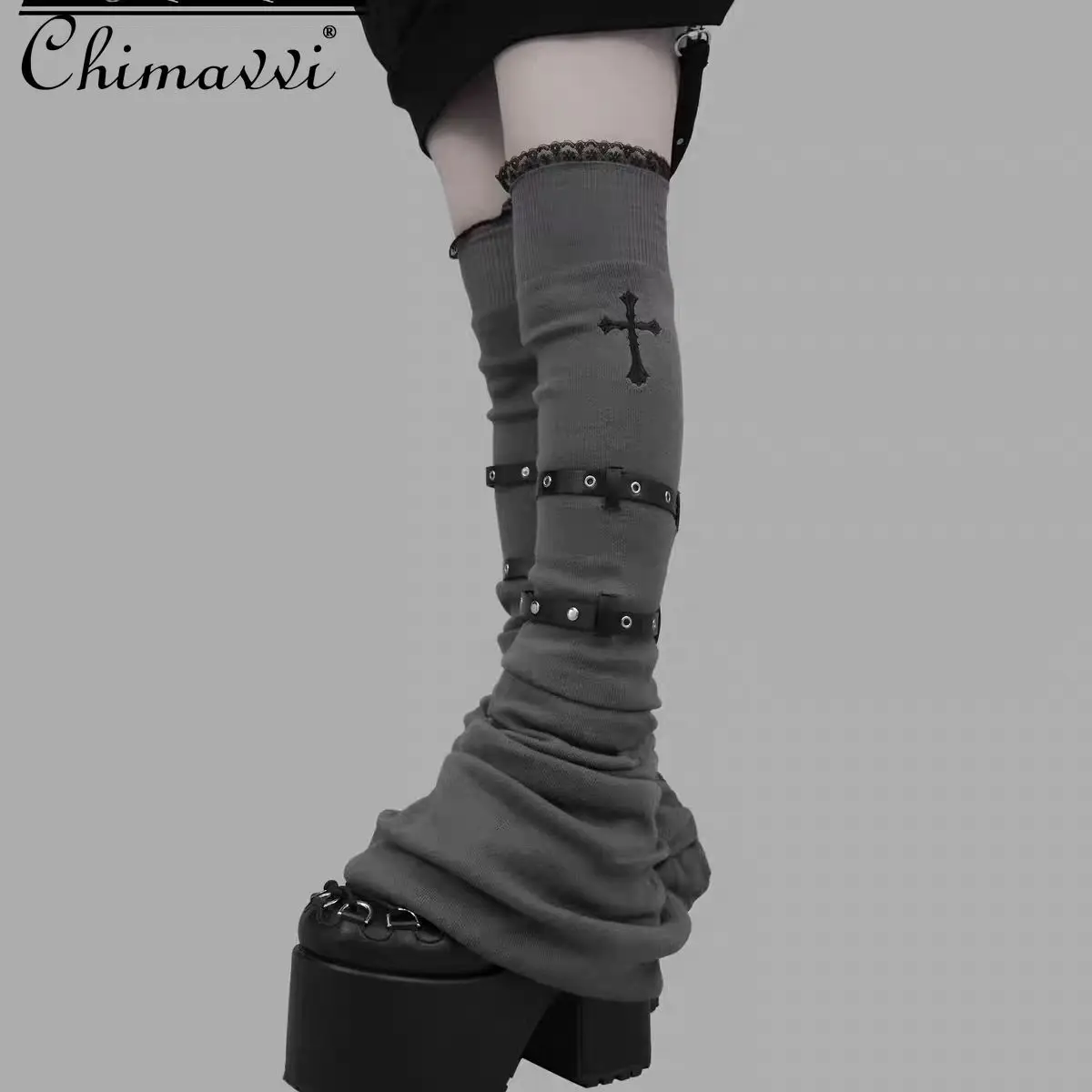 japanese-subculture-dark-academia-girl-button-stacked-socks-spring-new-punk-gothic-fashion-dark-girl-y2k-leg-warmers-sock-covers