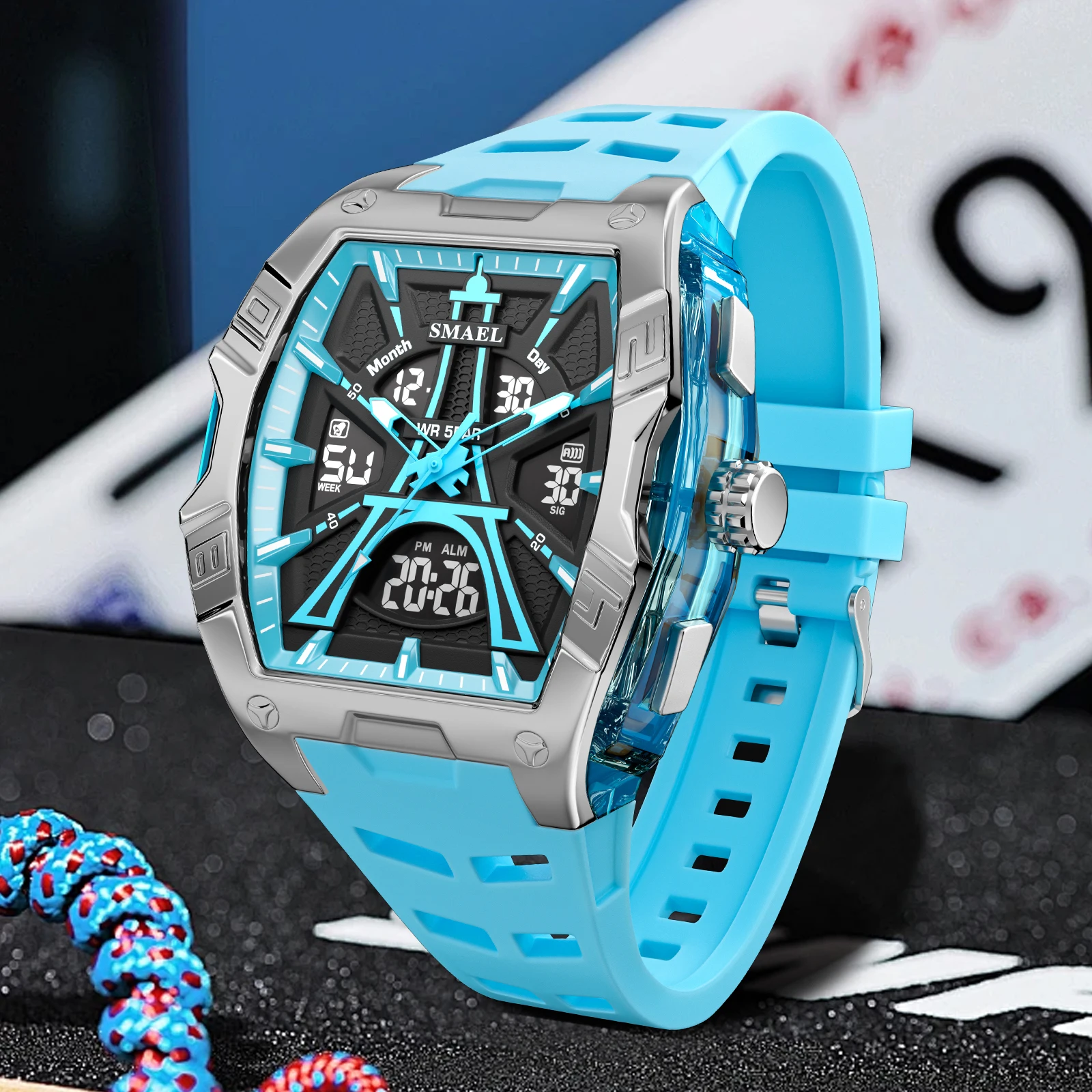 SMAEL Top Man Clock Waterproof Electronic LED Luxury Men's Watches Dual Time Display Digital Men Quartz Watch 8131