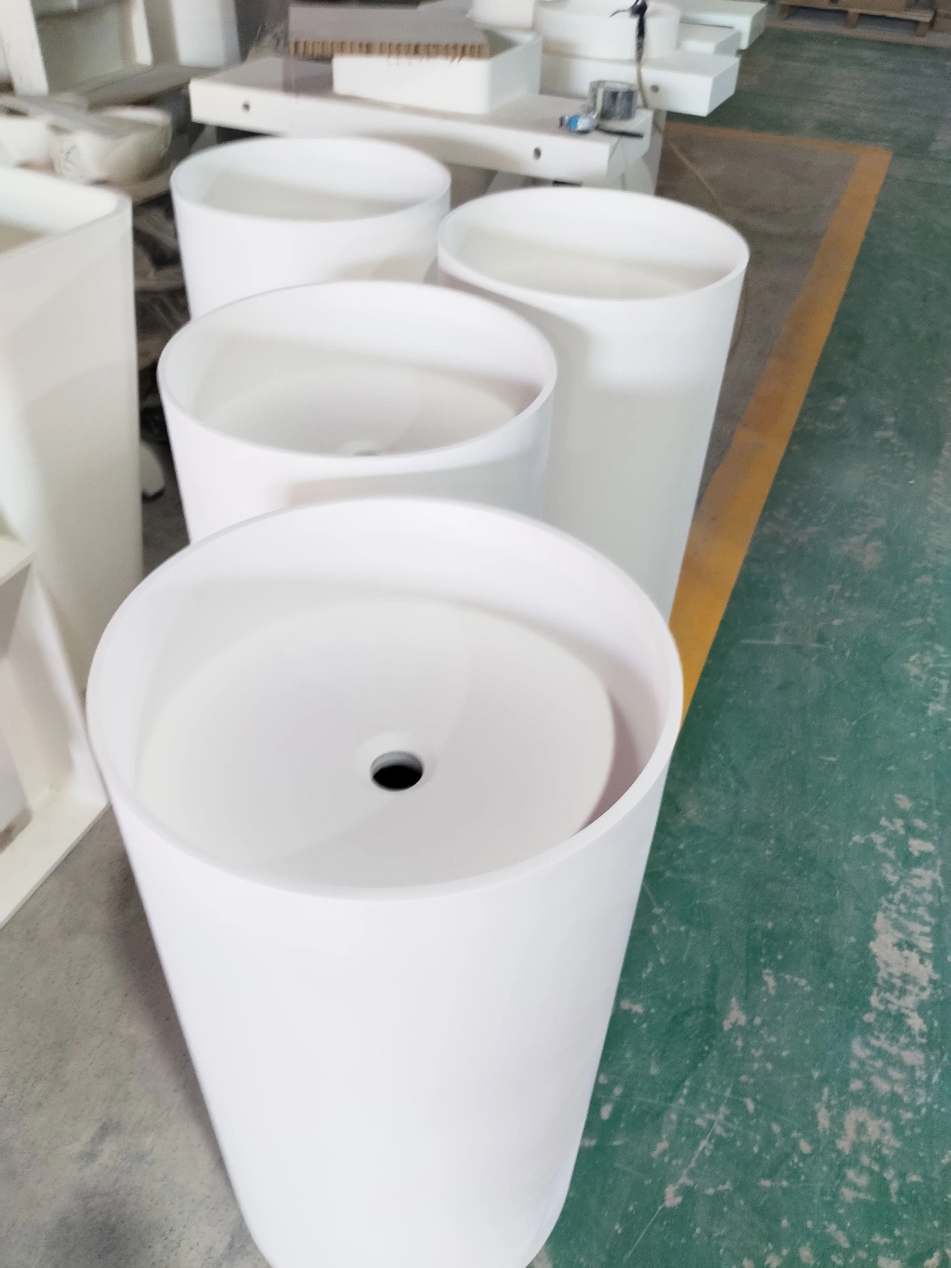 Bathroom Fittings Wash Basin White Artificial Stone Freestanding Basin Sink