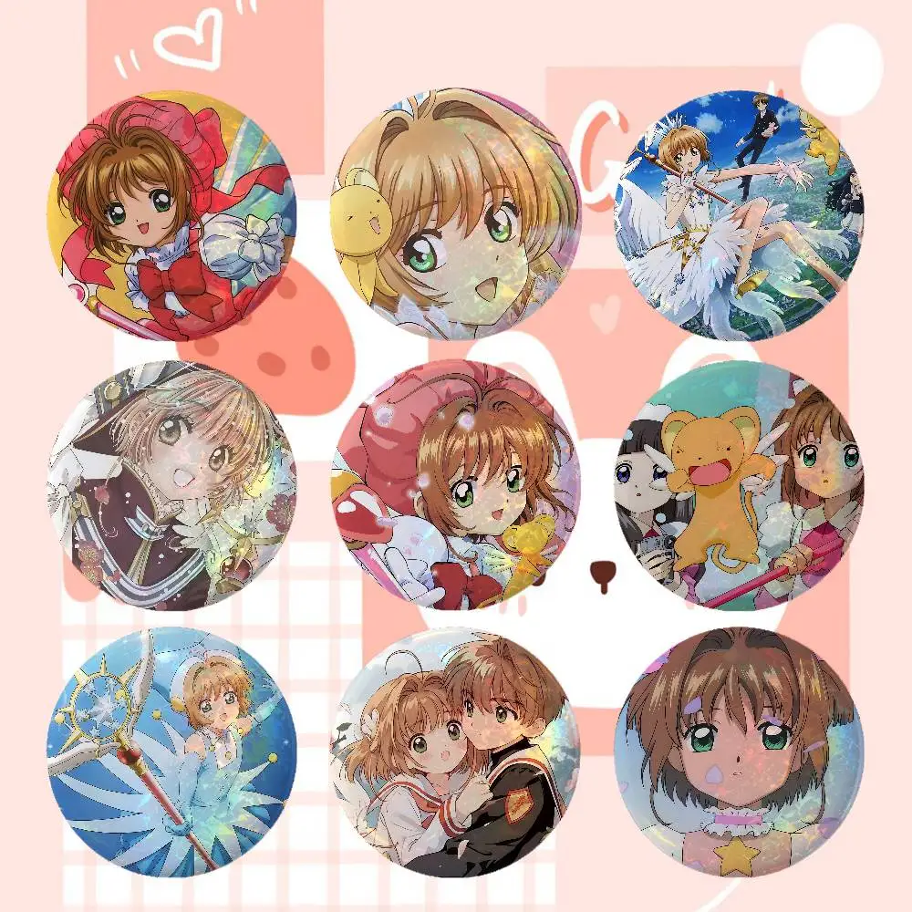 Cartoon-Cardcaptor-Sakura Anime Game Laser Double Flash Tinplate Badge Cartoon Character Pin Brooch Fan Collectible Cosplay Merc