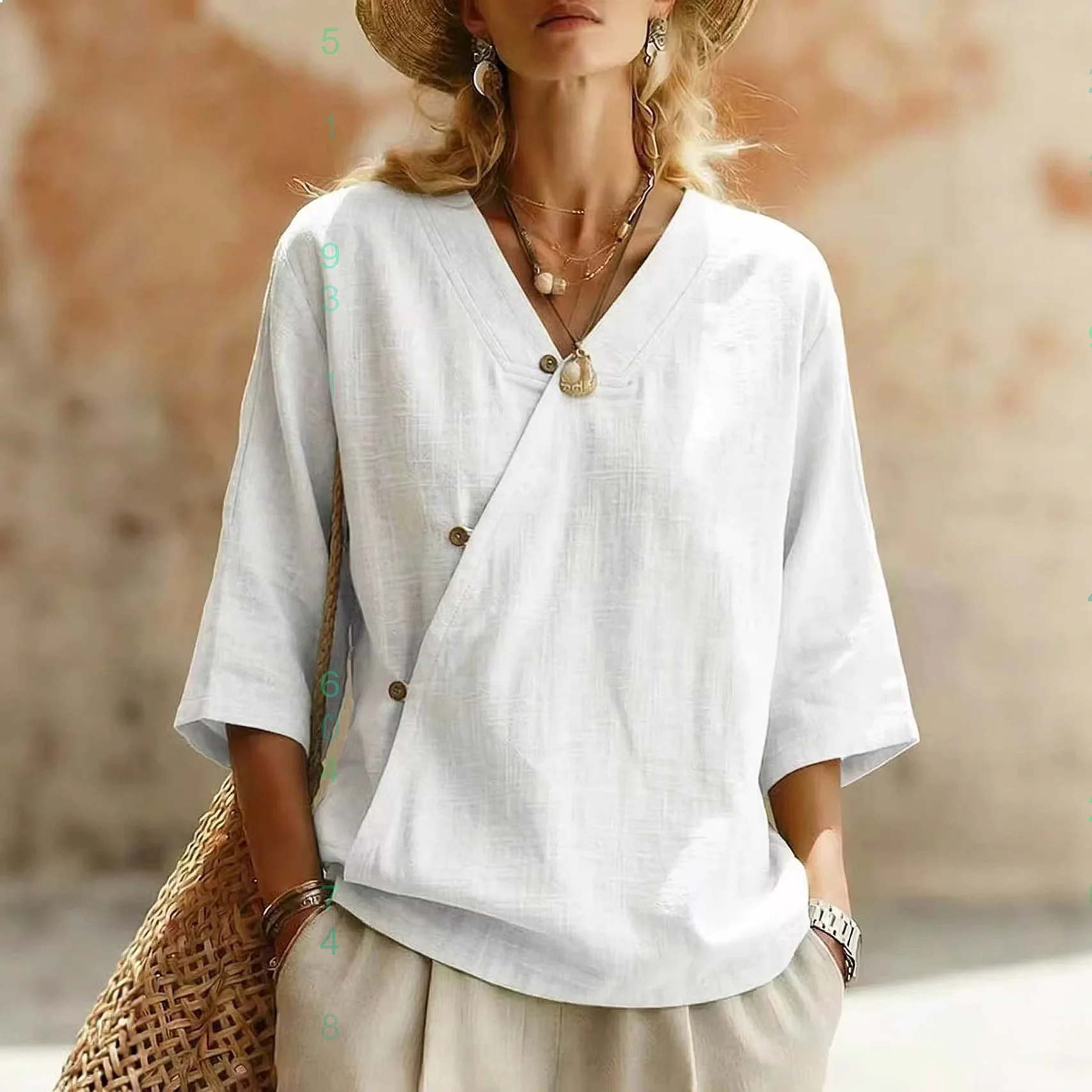 

Solid Color Casual V Neck Button Blouse Tops Tee Shirt Women Tunic Tops Blouses Spring Summer