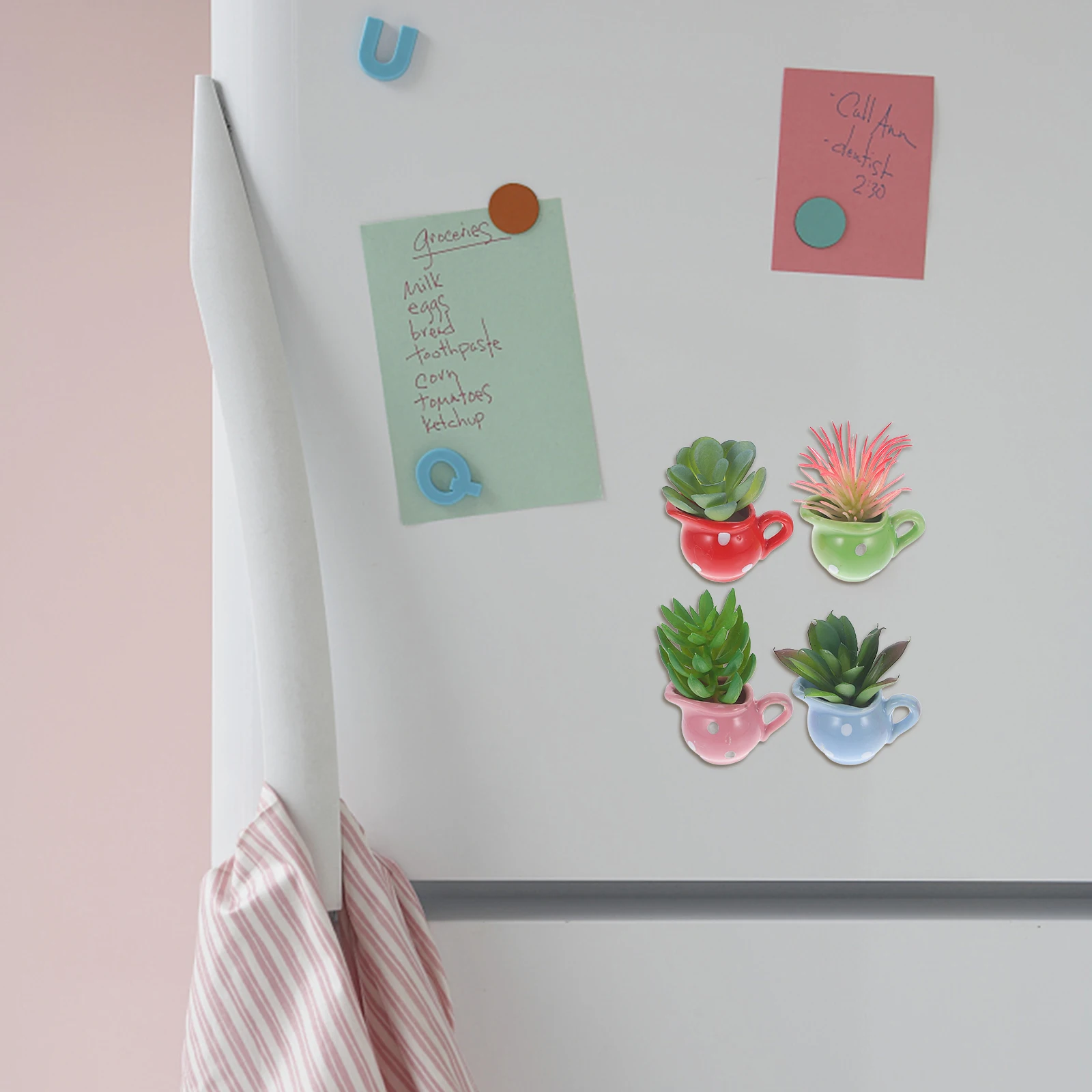 

4 Pcs Ceramic Mini Vase Fridge Magnets Green Blue Red Pink Each Stable Decorative Gifts Refrigerator Accessories Bonsai