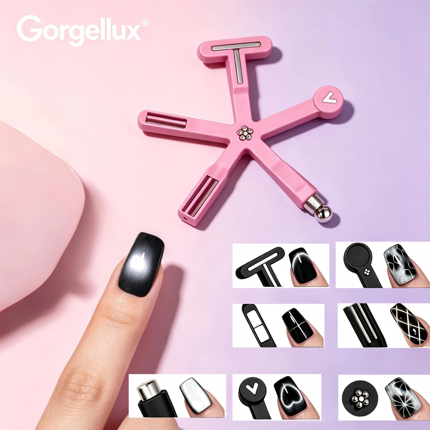 Gorgellux 8IN1 Magnetic Cat Eye Nail Tool – Starfish Shape Gradient Gel Polish Magnet 8 Styles in One Easy DIY Nail Art