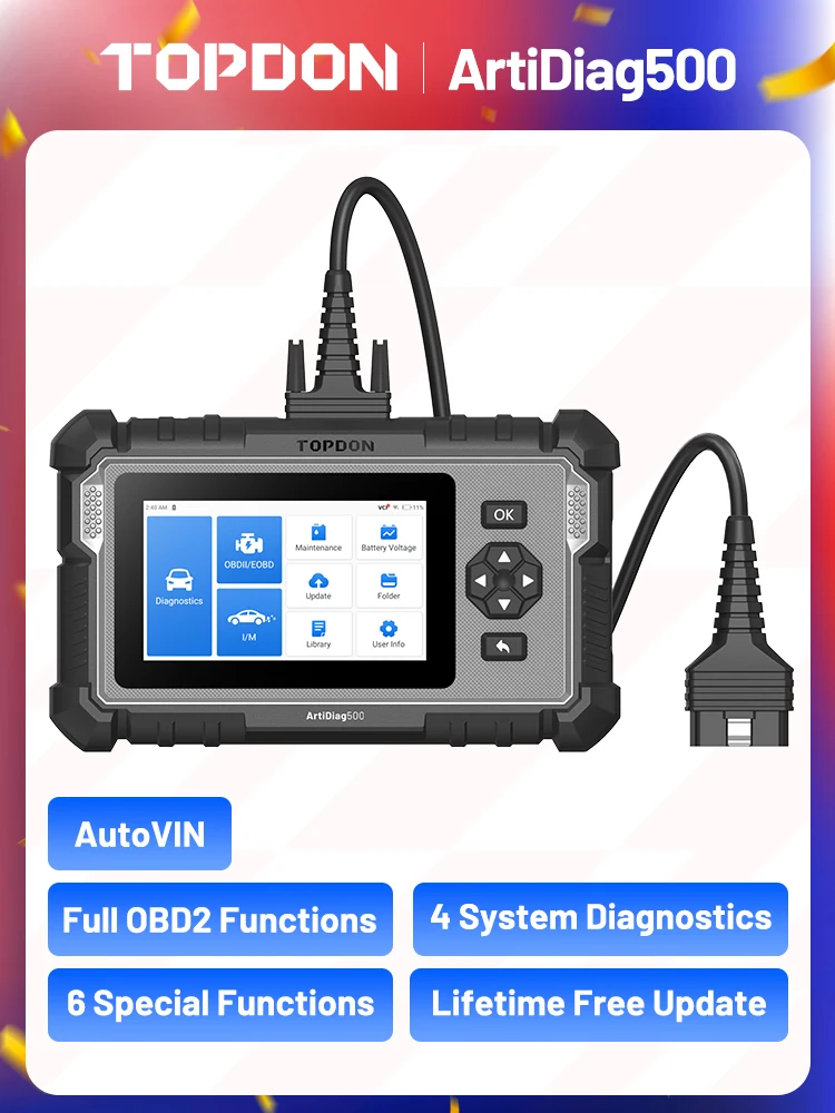 TOPDON ArtiDiag500 Autodiagnosetools, OBD2-Scanner, Motor/ABS/SRS/Getriebe, Kfz-Werkzeug, OBD2-Codeleser, kostenloses Update