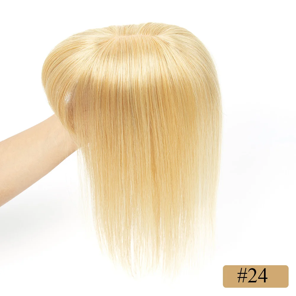 luxy beauty 8x12cm Echthaar Topper mit Pony Frauen natürliche schwarze braune Highlights blonde Haut Kopfhaut Clip in Topper Haarteile Echthaar 6