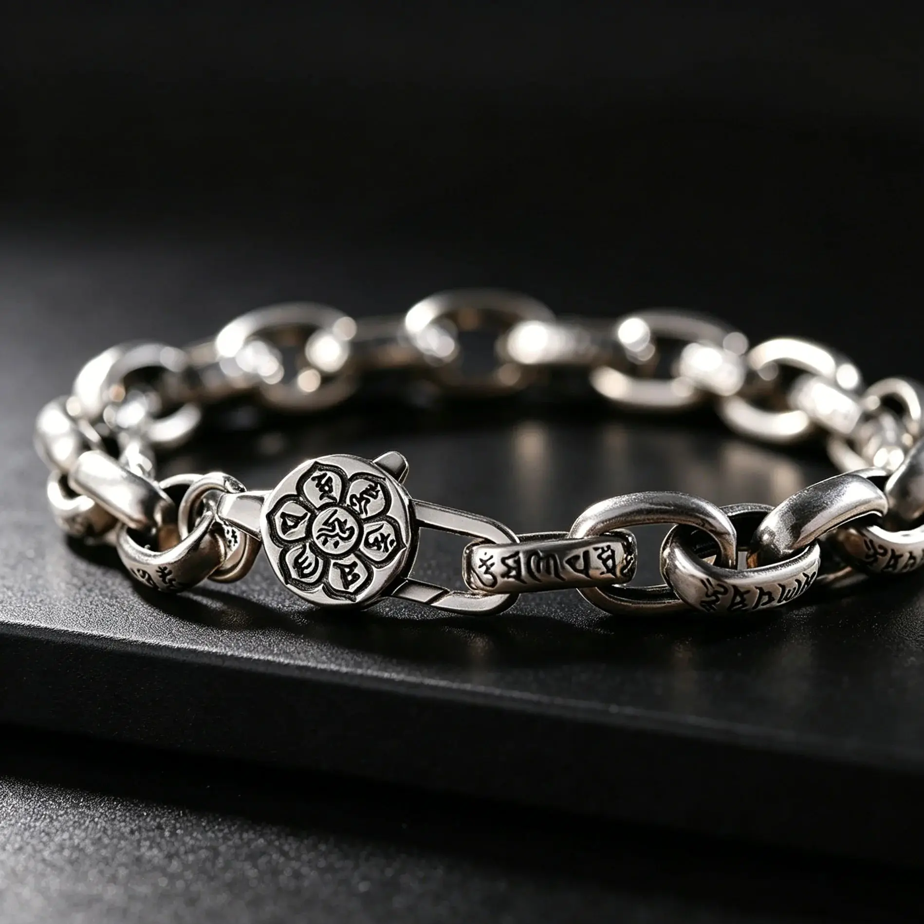 Vintage Simplicity Silver Buddhist Men's Bracelet And Necklace Set Six Character True Word Weaving Bangles Amulet Jewelry Gift
