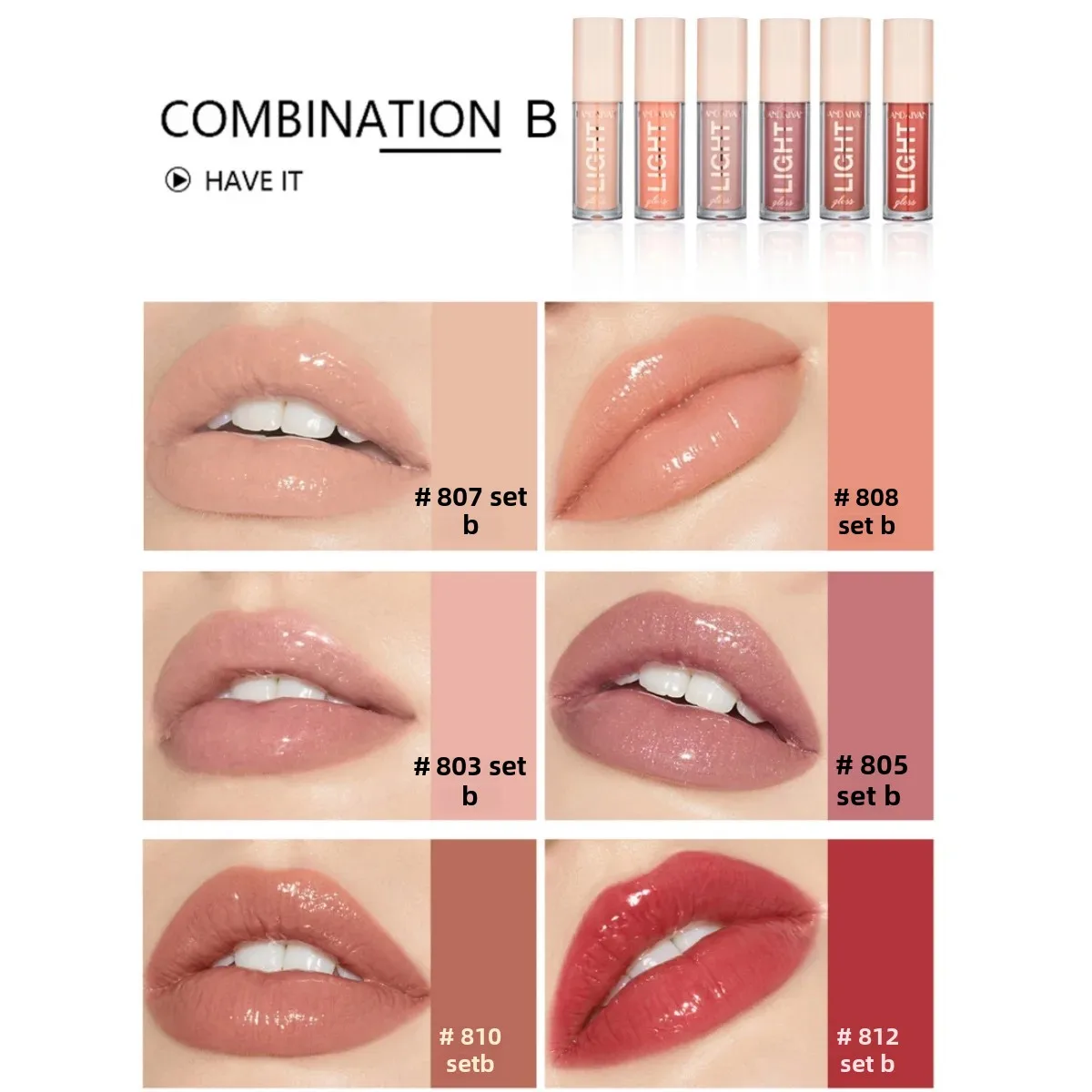 6 PCS Lipgloss Set Liquid Lip Stain แต่งหน้าสําหรับผู้หญิง Non Stick Cup Mirror Light Lip Glosses ลิปกลอสติดทนนานชุดเครื่องสําอาง