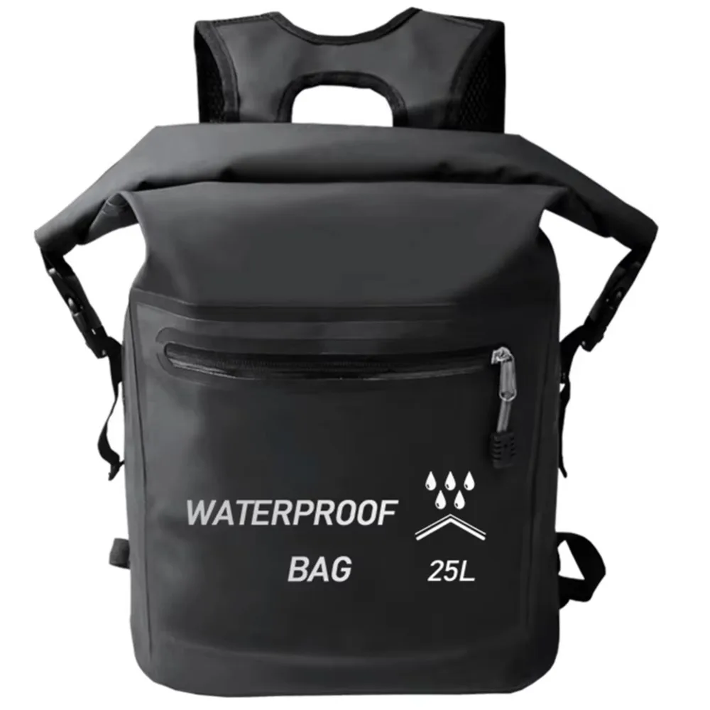 zipper-pocket-25l-waterproof-backpack-thickened-material-waterproof-beach-storage-bag-folding-roll-top-closure-swimming-backpack