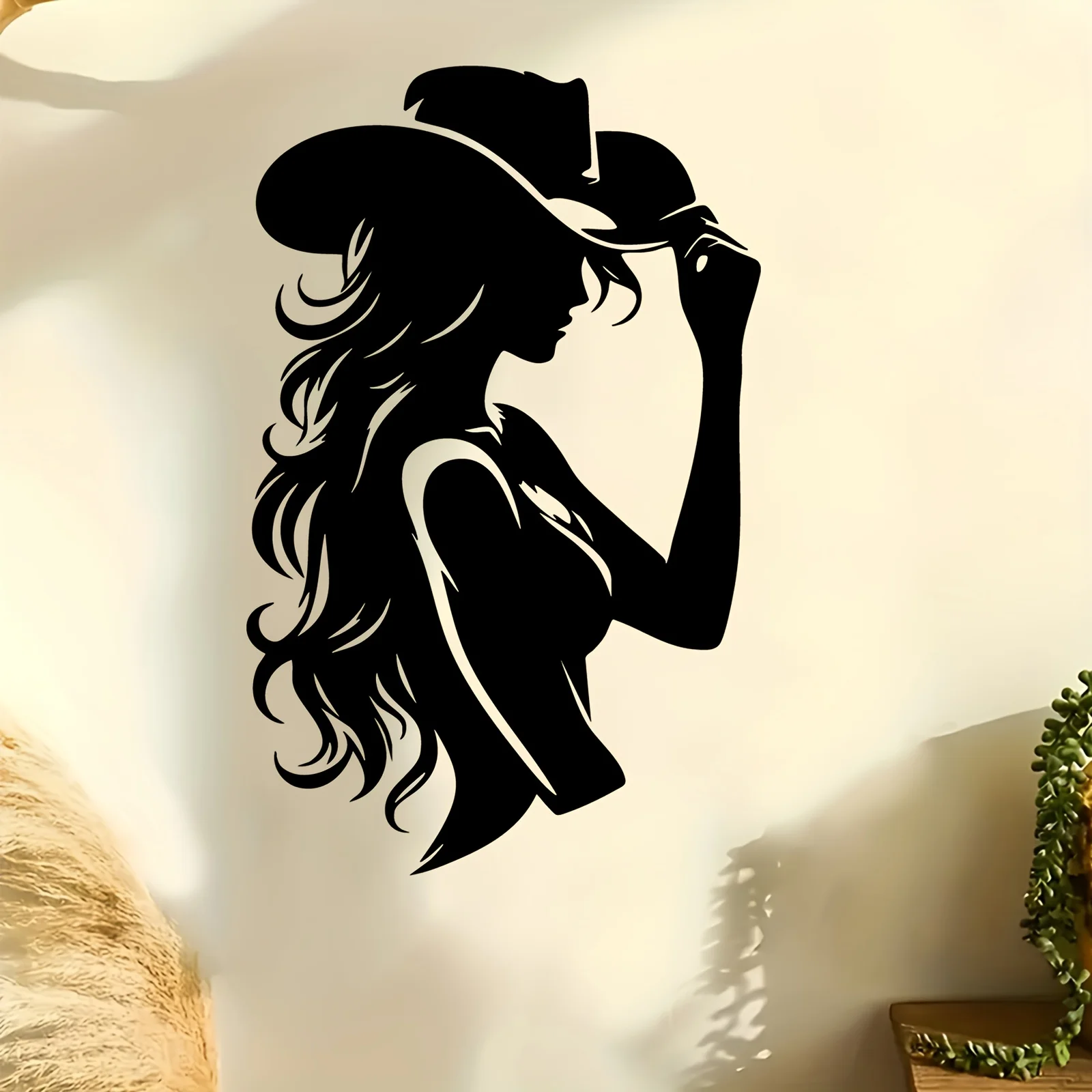 Brand 2D Flat Wrought Iron Western Cowgirl Silhouette Metal Wall Art, Laser‑Cut Weatherproof Rustic Sculpture