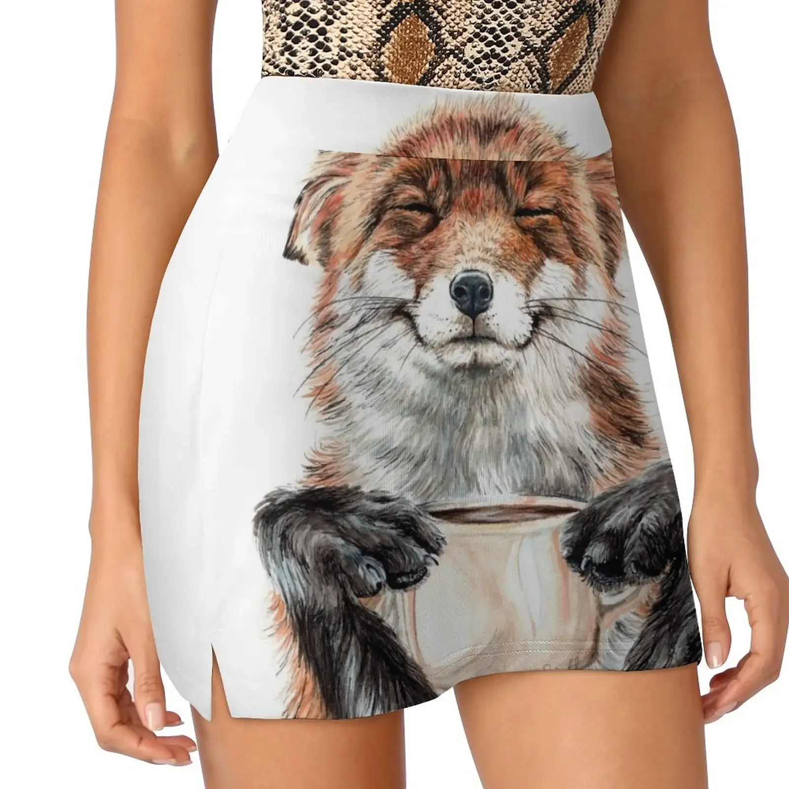 

Morning Fox - cute coffee animal Mini Skirt Women's dress Short skirt woman skirts