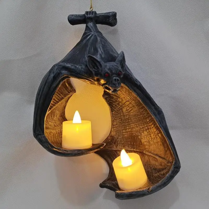 Support mural pour bougie chauffe-plat en forme de chauve-souris, décoration d'ambiance effrayante pour Halloween, maison, jardin, fête, ornement, statue