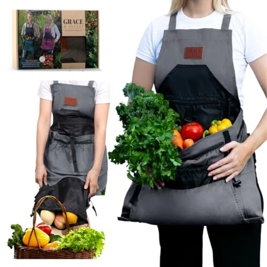 

Gardening Apron with Pockets for Women and Men - Garden Apron 7 Pockets and Internal Drawstring Bag - Great Gift