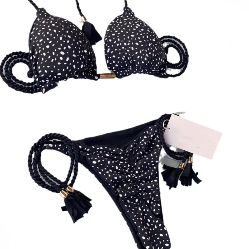 New Bikini Soft Bag Low Waist Braid Rope Leopard Print Women's Seperated Swimwear Multicolor Swimsuit in Stock