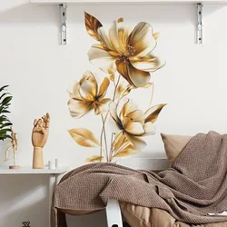 Golden Flowers Decorative Vinyl Wall Stickers For Wall Decor Adhesive Wallpaper Furniture Sticker Bedroom Accessories Room Decor