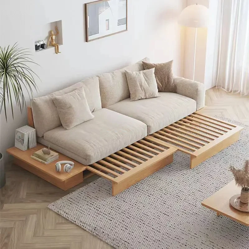 Anx Convertible Sofa Bed Japanese Style Retractable Solid Wood Small Modern Simple Living Room Multifunctional Sofa