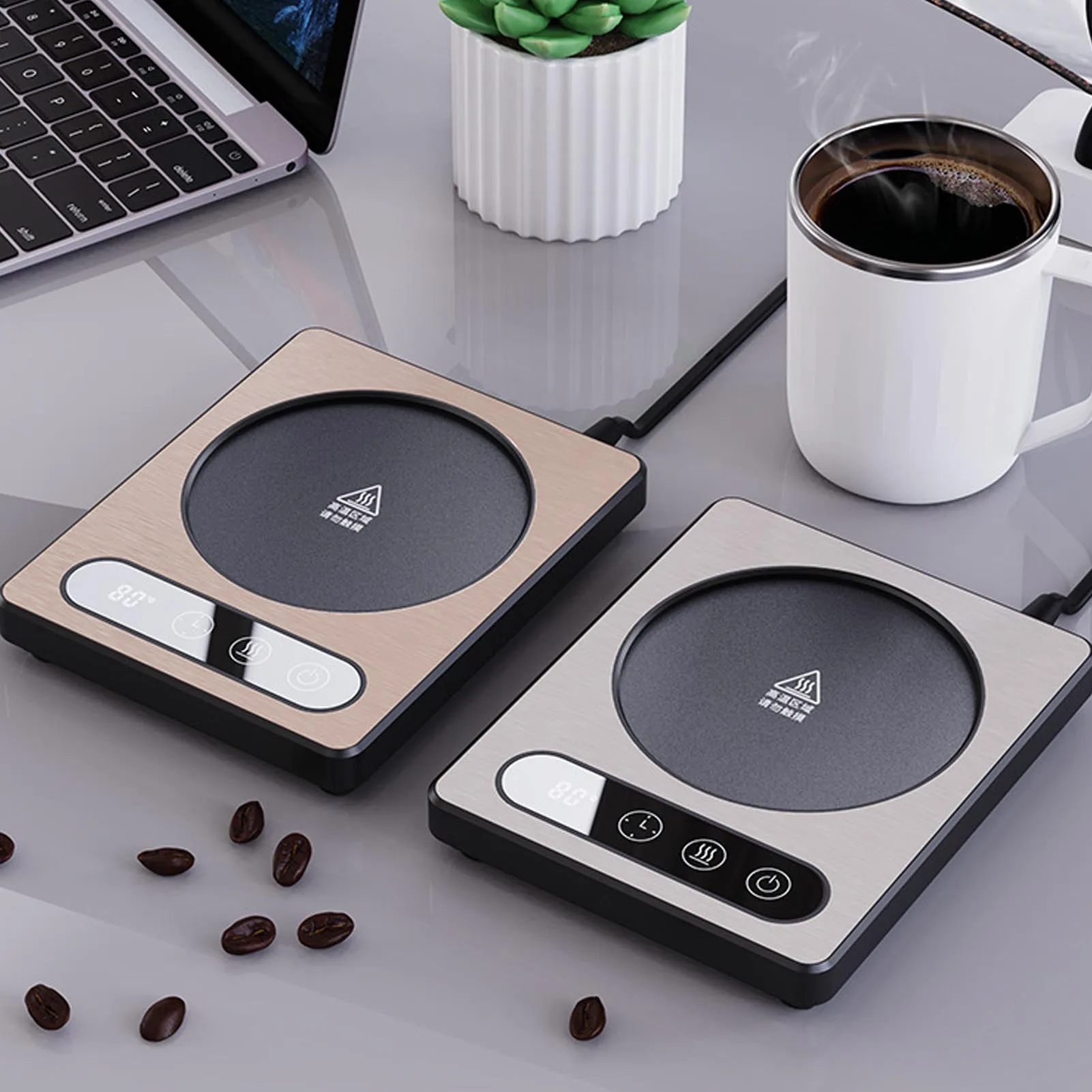 Coffee Cup Heater 36W Touch Control 12h Timing Smart Coffee Mug Heater for Coffee Beverage Milk Tea Hot Chocolate Silver