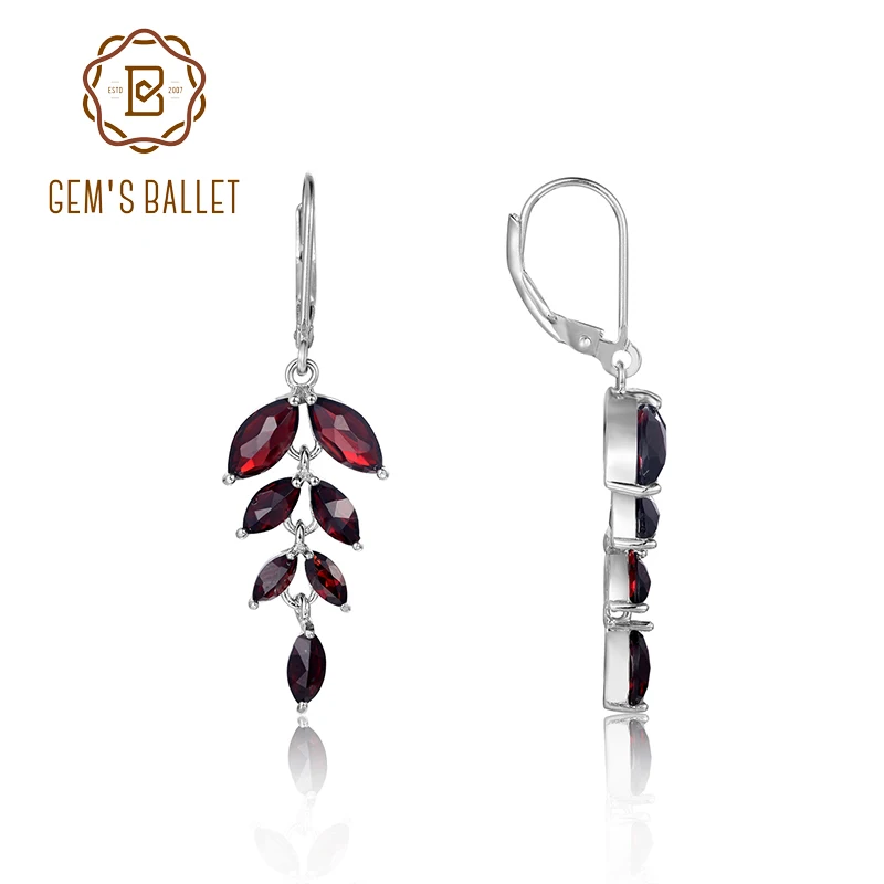 GEM'S BALLET  Olive Branch Peace Jewelry Black Garnet Gemstone Lever Back Dangle Earrings in 925 Sterling Silver For Women