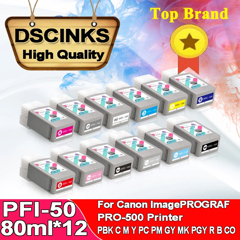 

1Set 12Colors PFI50 Compatible Ink Cartridge With Pigment Ink For Canon PFI-50 for ImagePROGRAF PRO-500 Printer