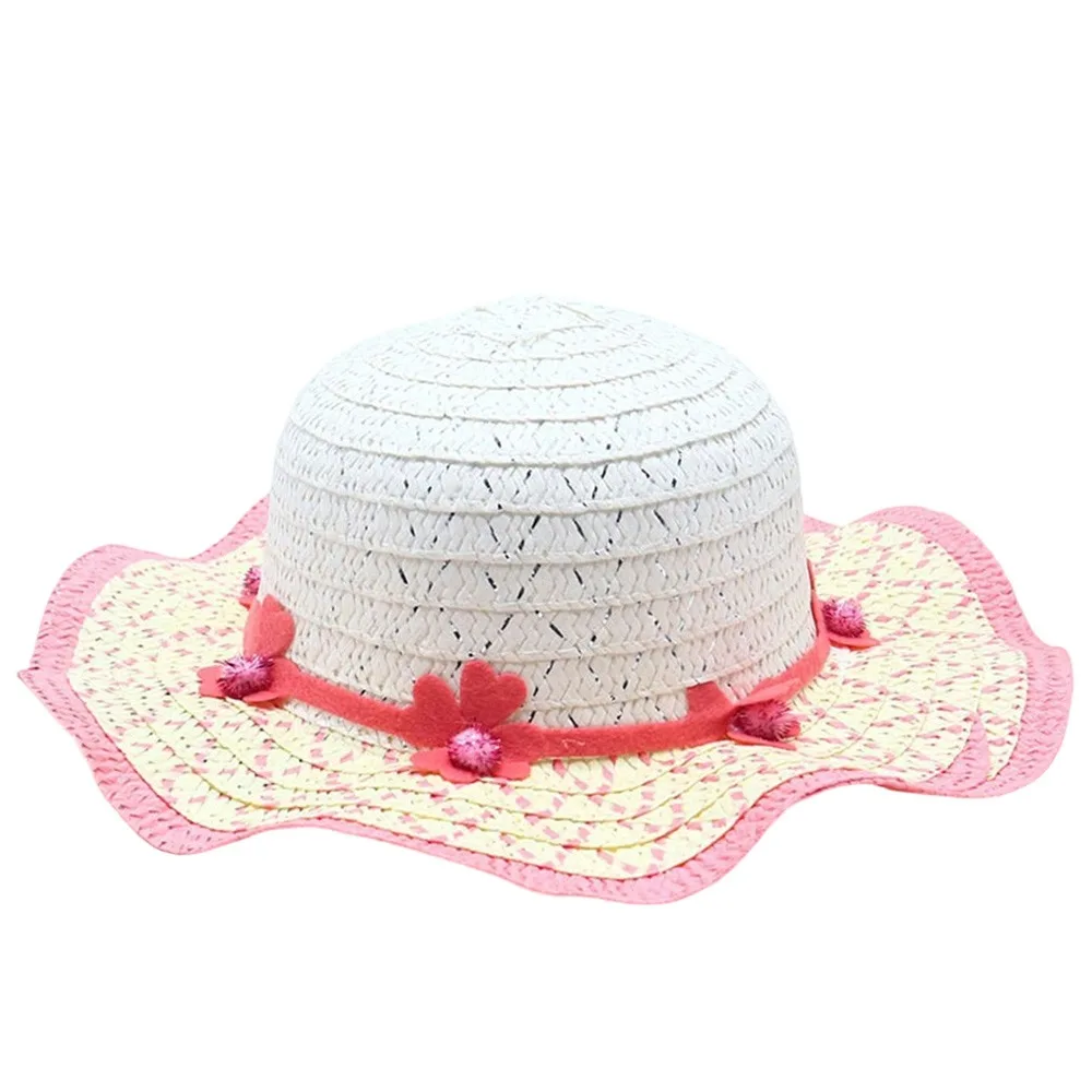 

Sweet Handmade Straw Hat Flower Decoration Wide Brim Sun Hat 3-7Year Sun Visor Summer