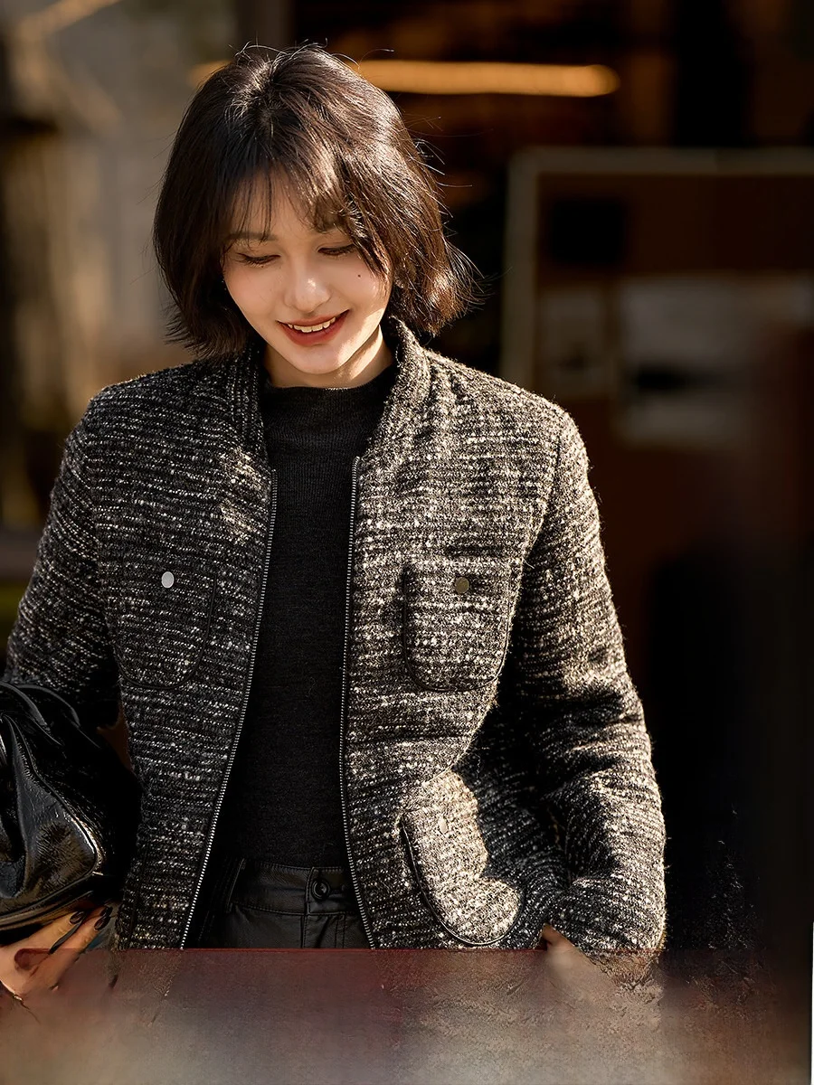 

XiaoHanGe Classic Fraant Sle Woolen Tiing 95 White Goose down Box Quilted Jaet Ladies Warm Thiened Long Sve Coat