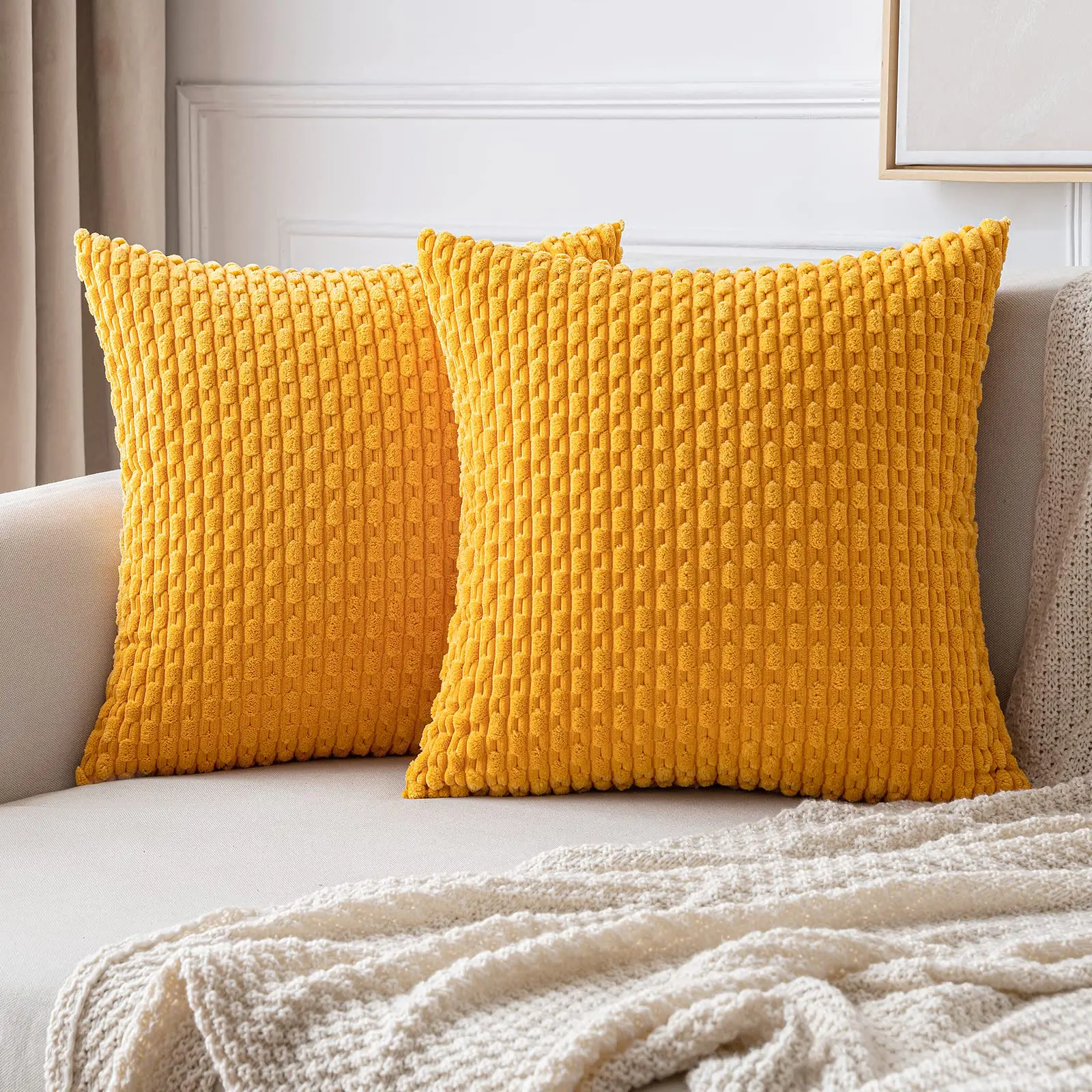 Lente decoratieve sierkussenhoezen boerderij Boho Home Decor gestreepte corduroy vierkante kussenslopen 20 x 20 inch groen