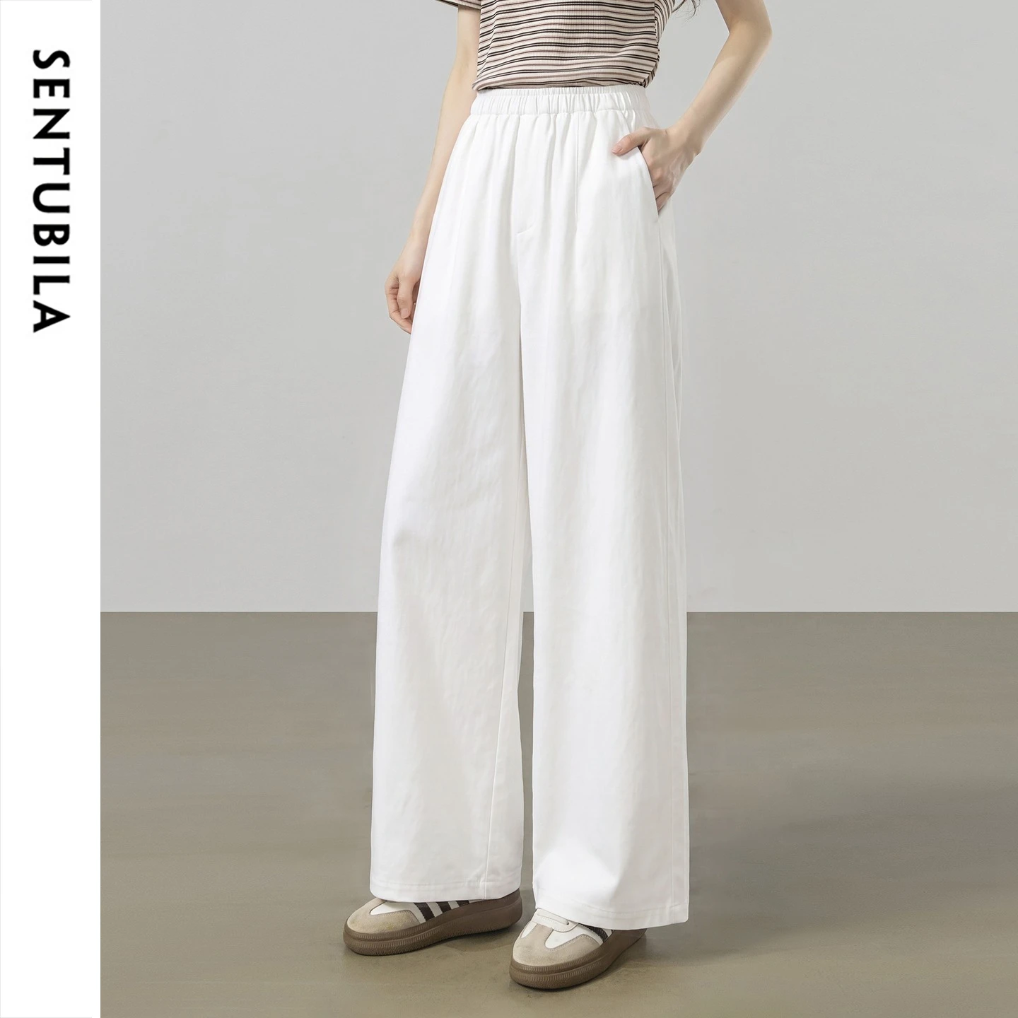 SENTUBILA Women Sun‑Protective Straight Leg Trousers 2026 Simple Commuter Pants with Elastic Waist  Long Pant Q62KA8170