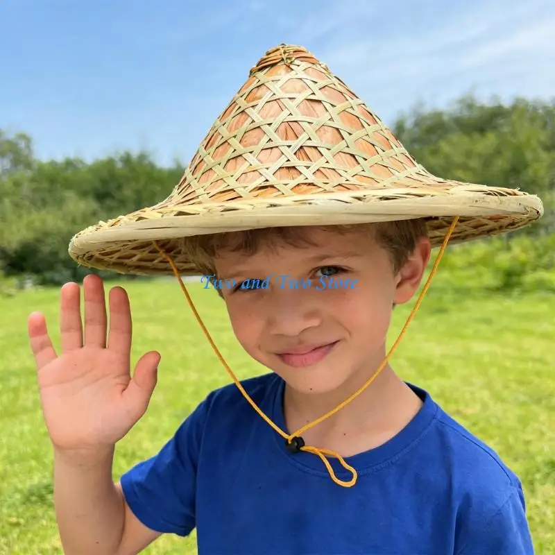 

HX6F Kids Bamboo Sun Hat Wide Border Sun Protecting Hat Breathable Light weight for Outdoor Activity