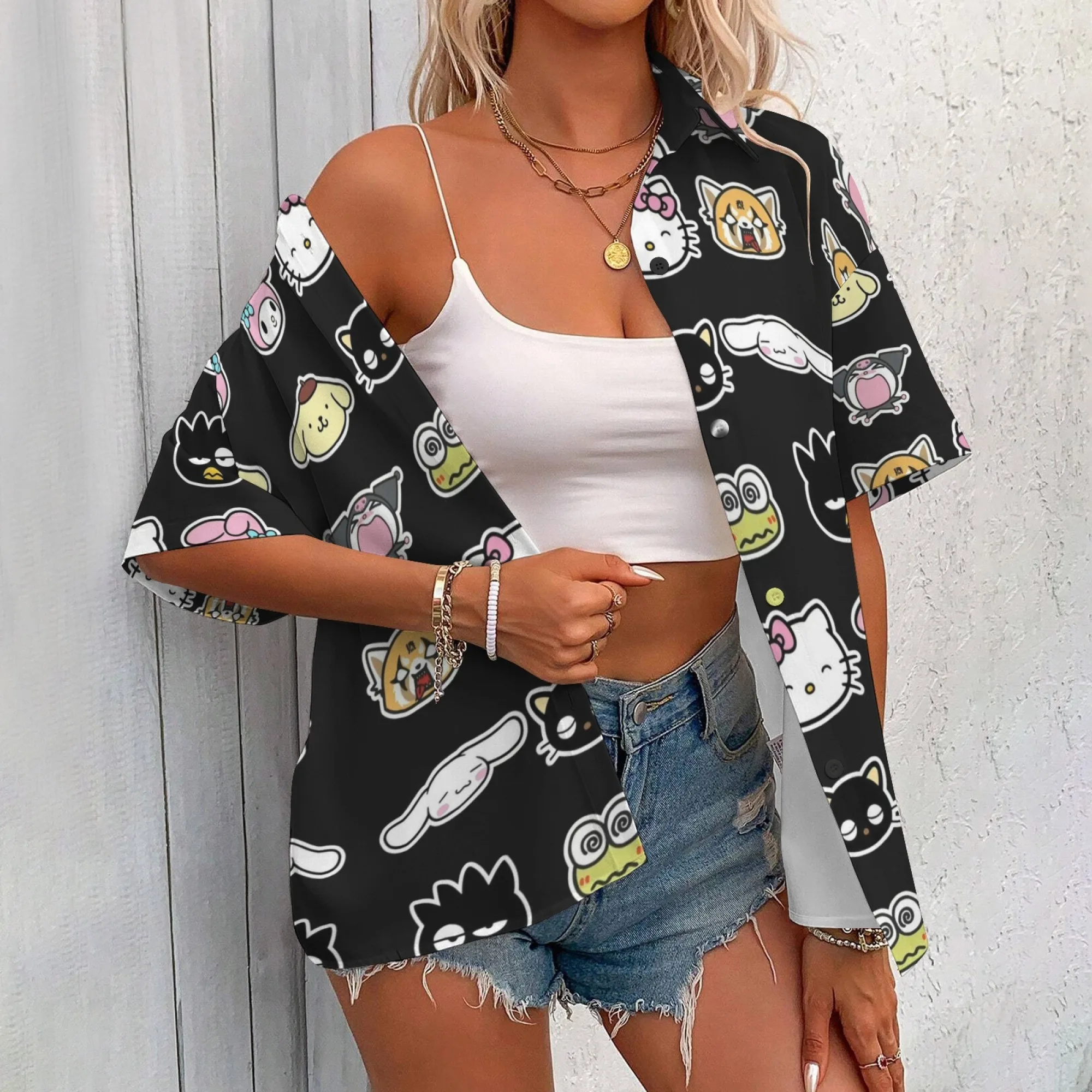 مرحبا كيتي تي شيرت السيدات أفضل النساء الماركات الفاخرة البلوزات النسائية صفقات Y2k بلايز للمرأة الملابس تي شيرتات قصيرة الاكمام الملابس