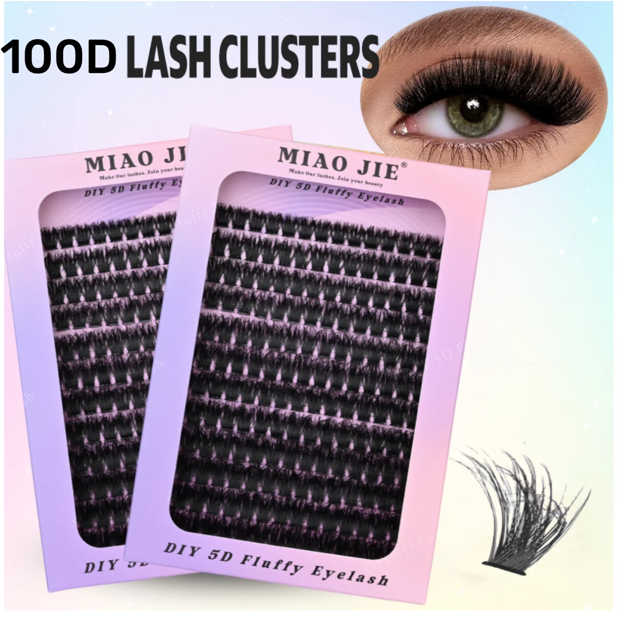 MIAOJIE 240Ps DIY 5D Fluffy Lash Clusters 100D Thick Eyelash Clusters CC Curl Wispy Individual Lashes 10-20mm Cluster Eyelash